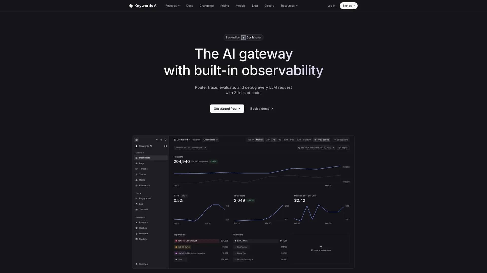 keywords-ai homepage