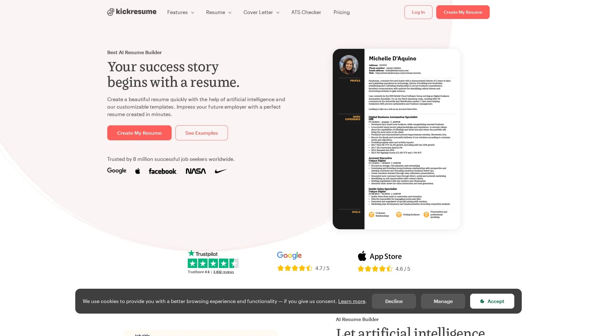 kickresume homepage