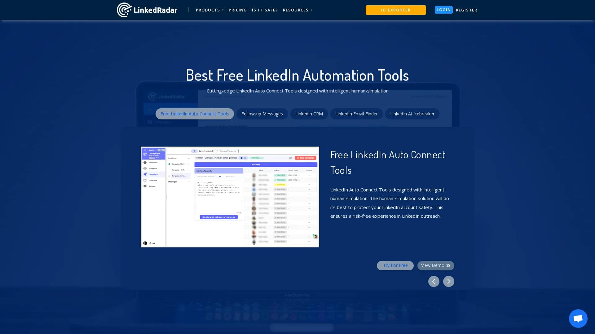 linkedradar homepage