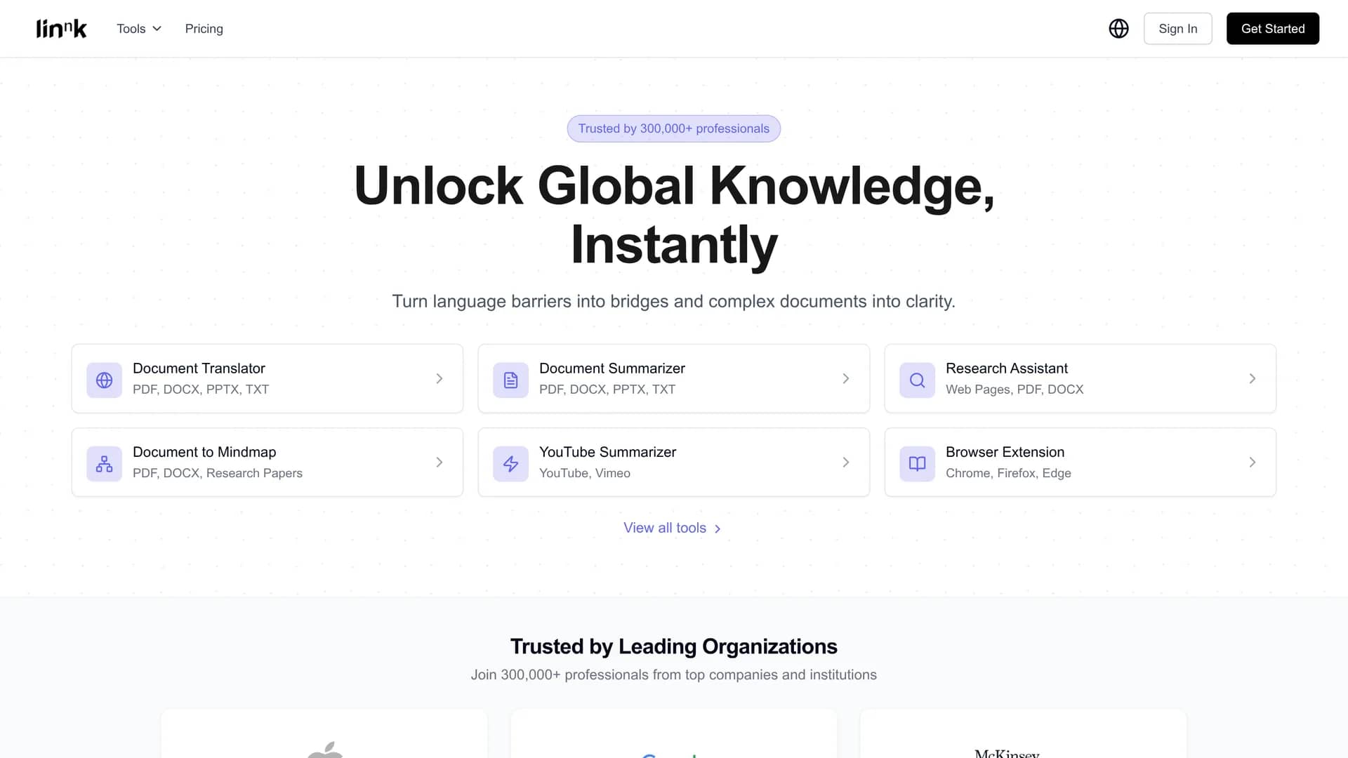 linnk-ai homepage