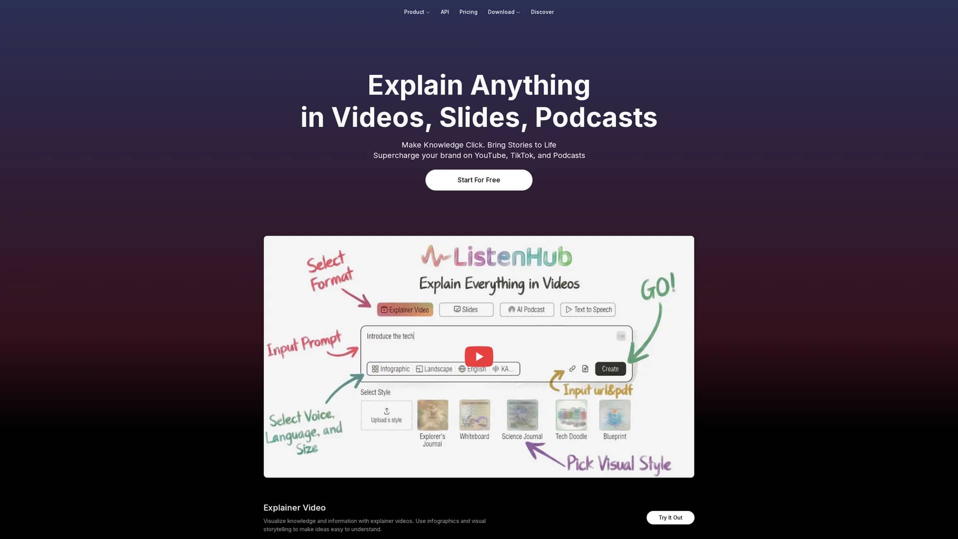 listenhub homepage