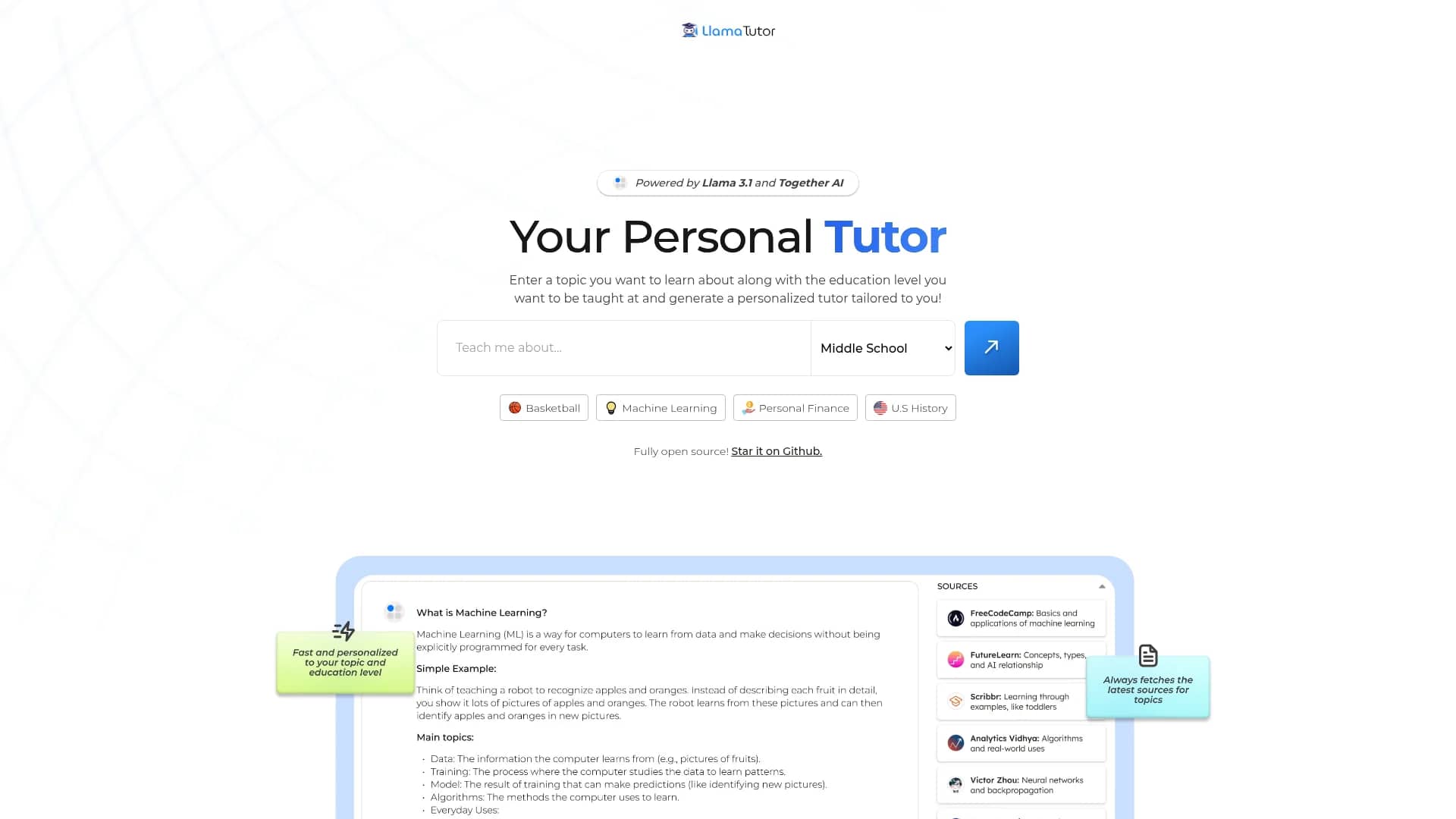 llama-tutor homepage