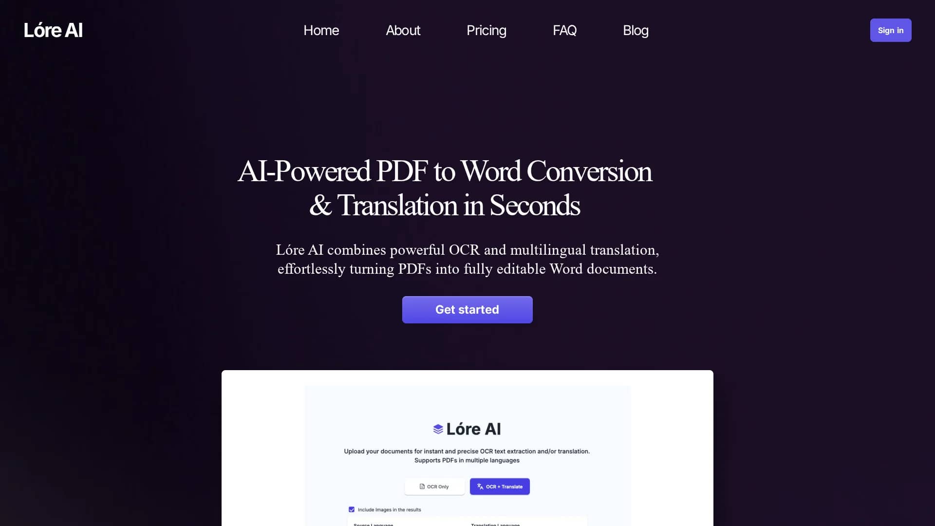 lore-ai homepage
