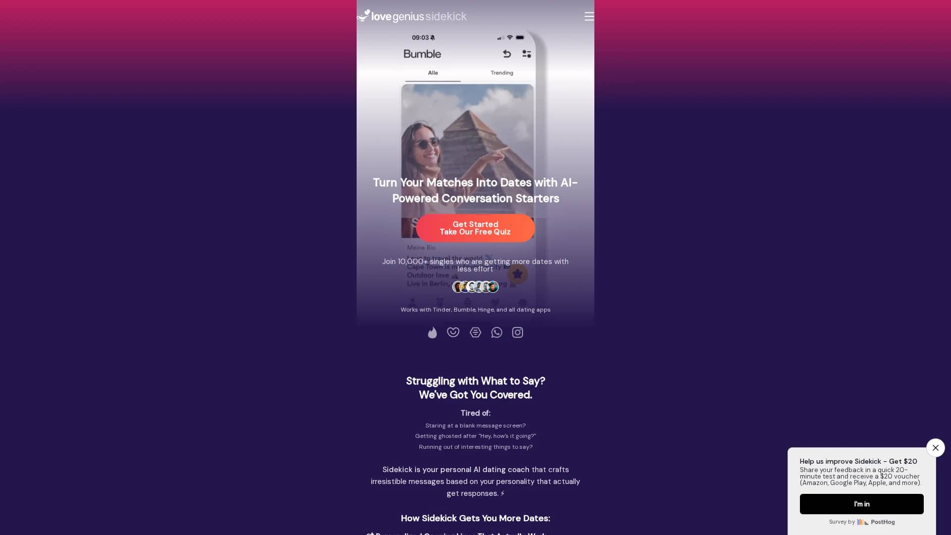 lovegenius-sidekick homepage