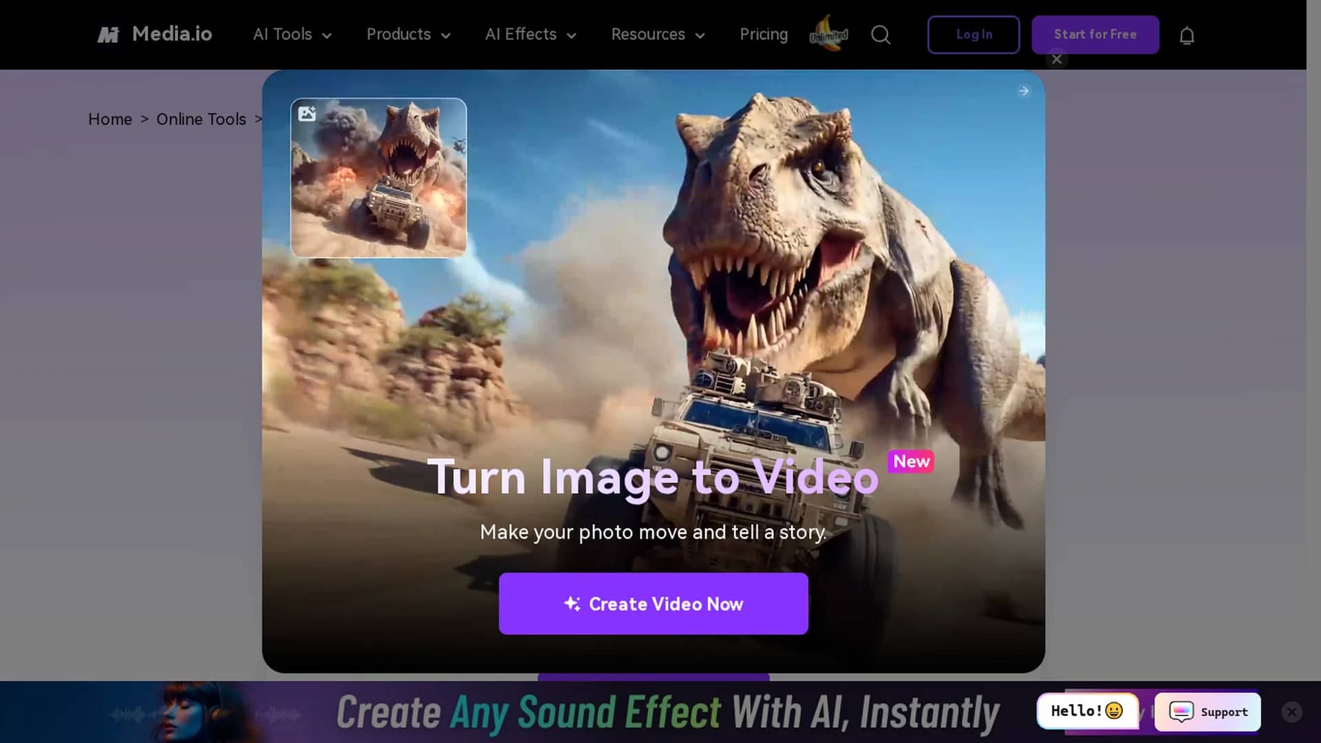 media-io-ai-video-generator homepage