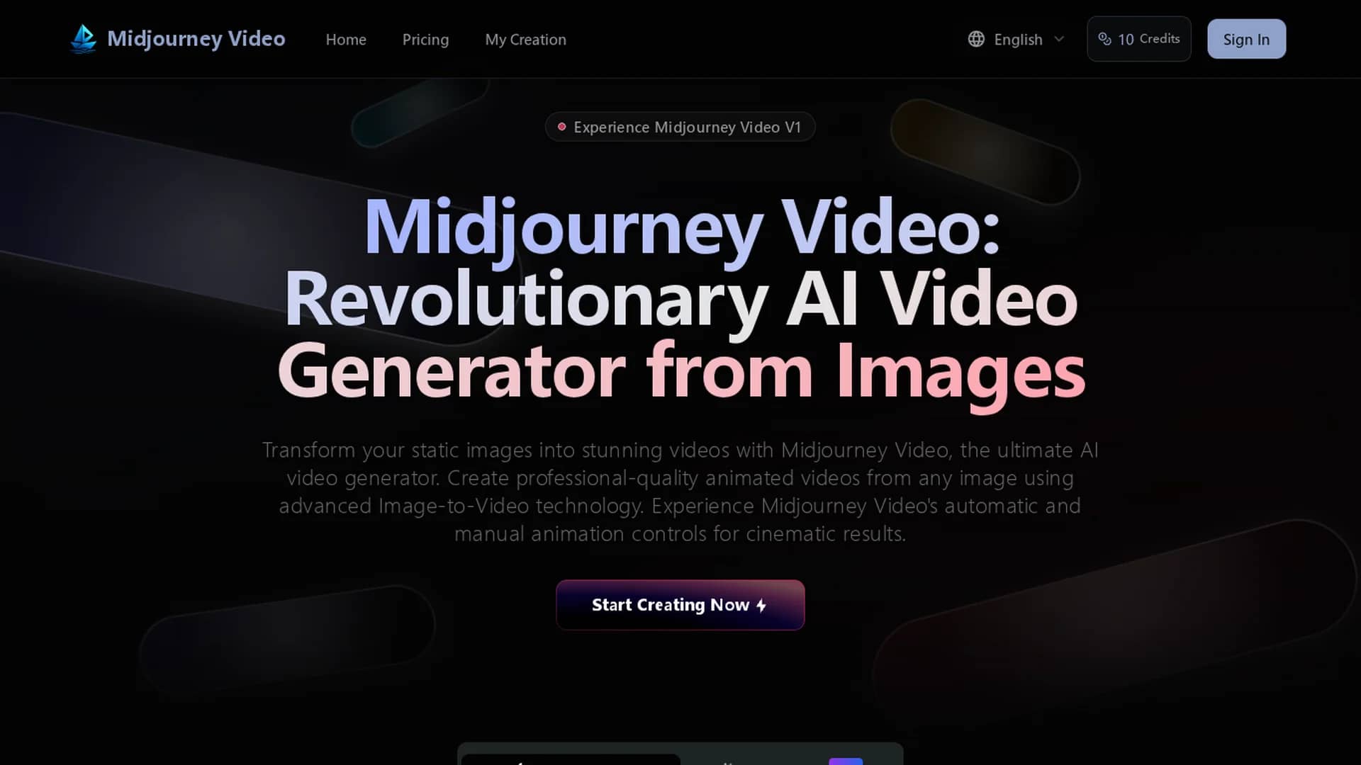 midjourney-video homepage