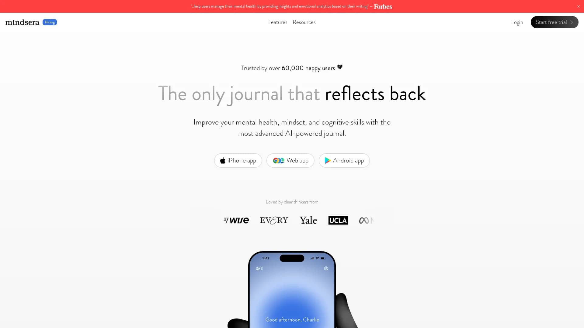 mindsera homepage
