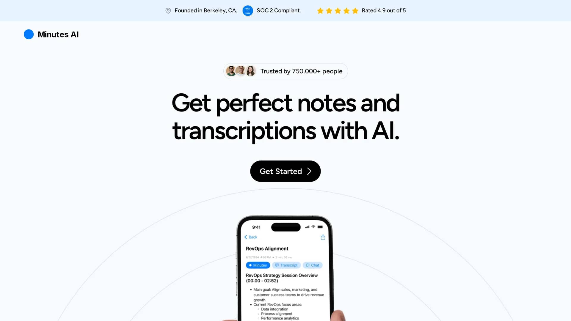 minutes-ai homepage