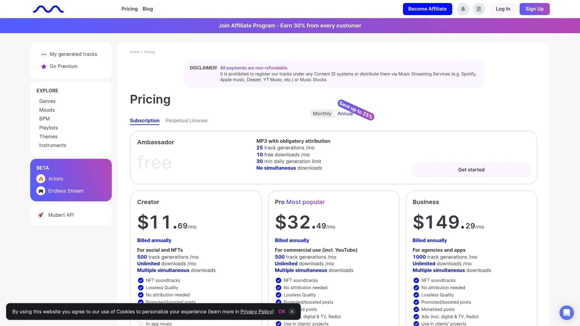 mubert homepage
