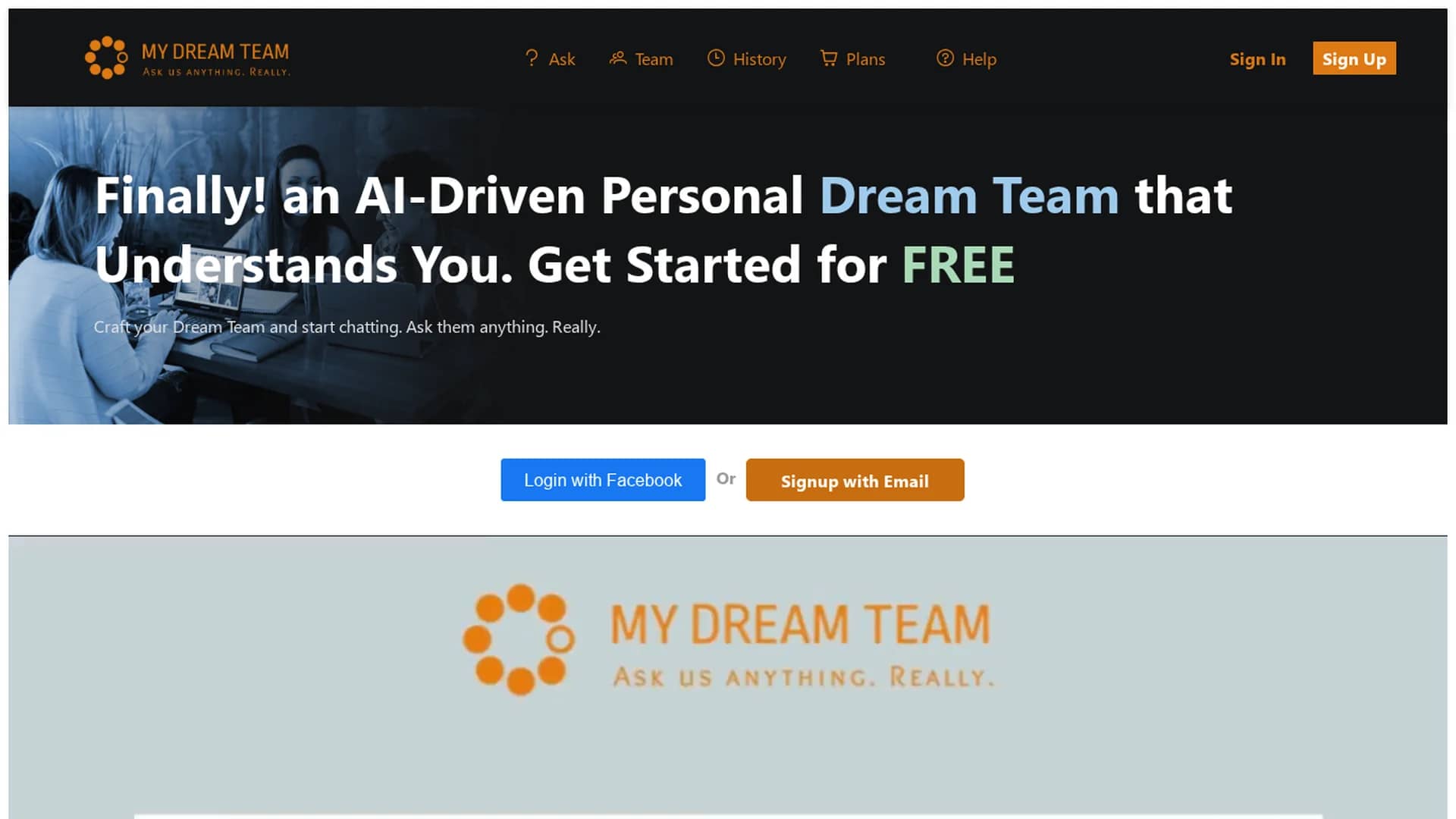 my-dream-team homepage