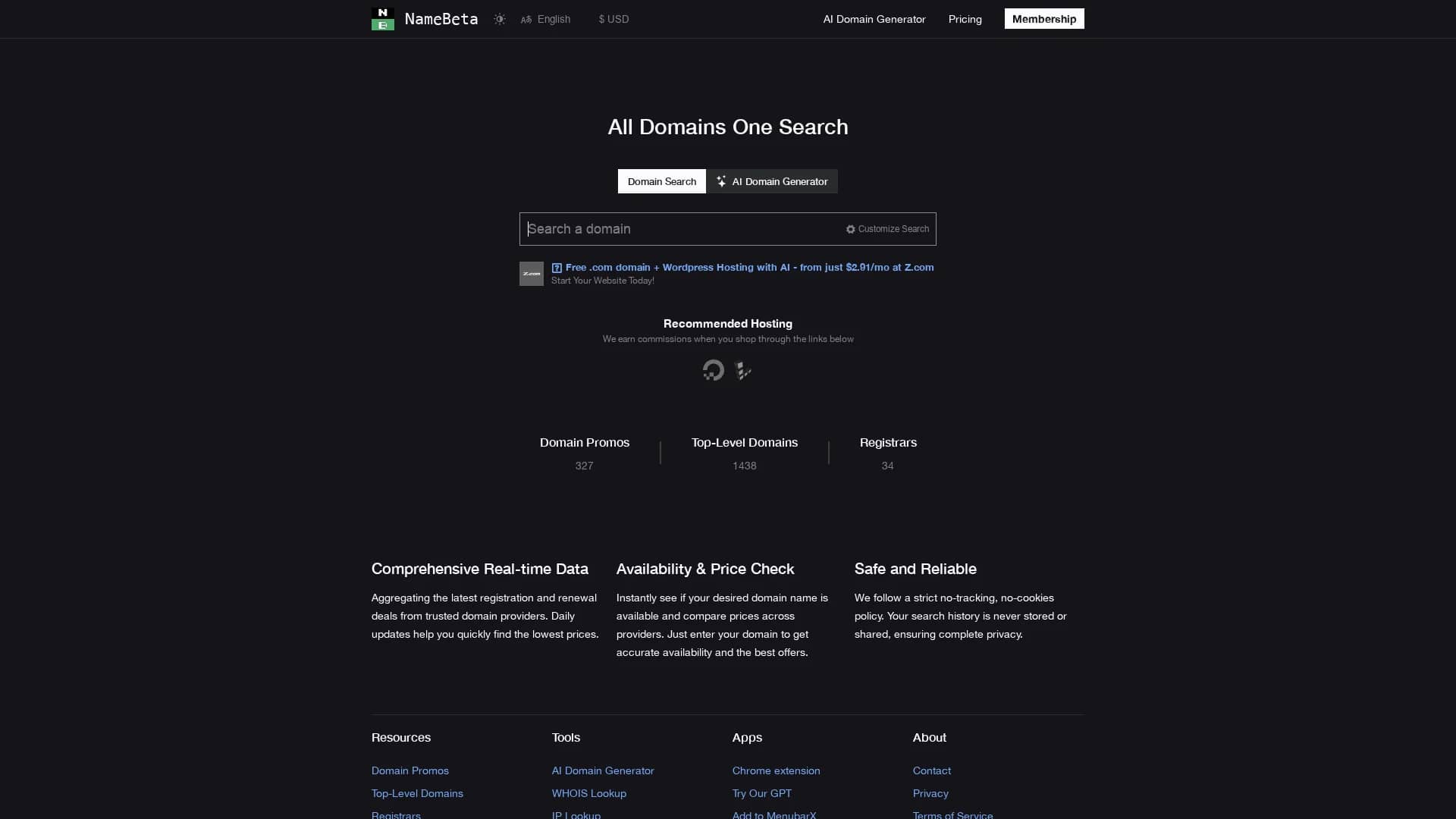 namebeta homepage