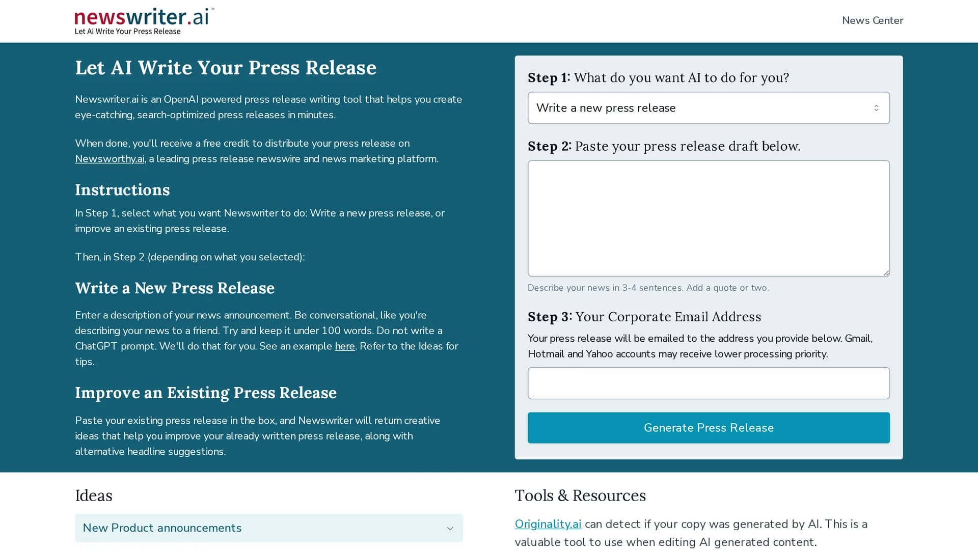 newswriter-ai homepage