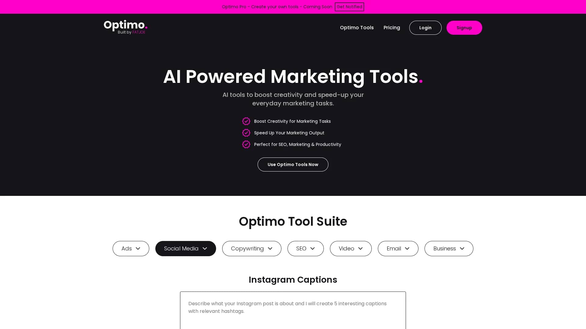 optimo homepage