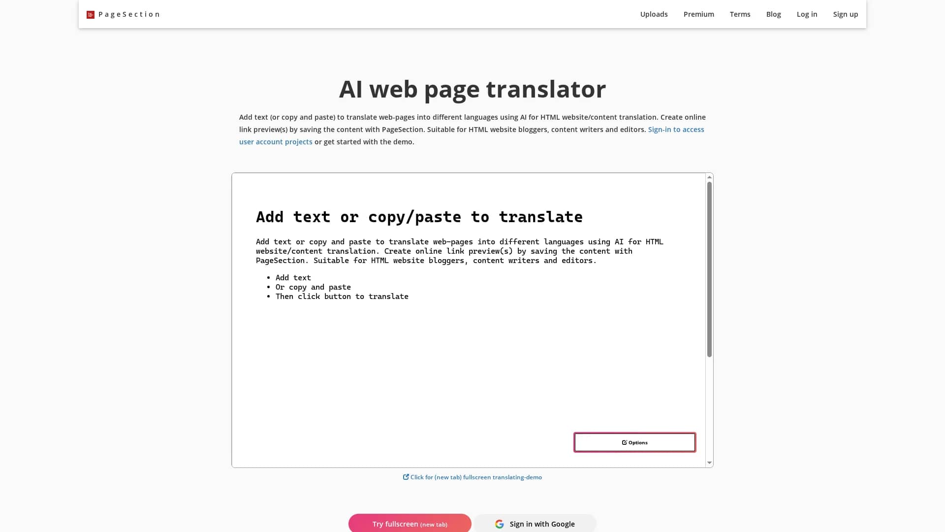 pagesection-translator homepage