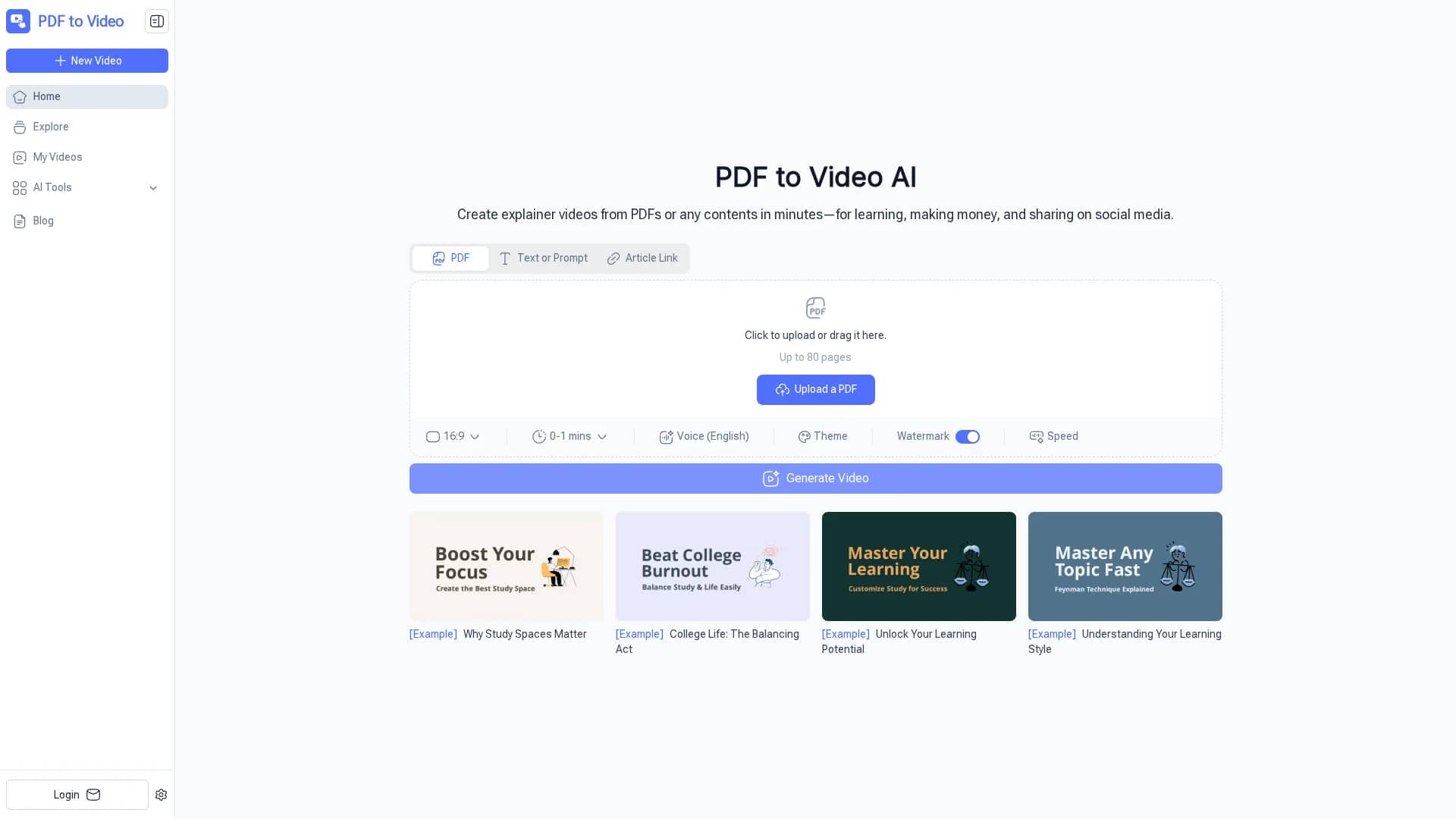 pdf-to-video homepage