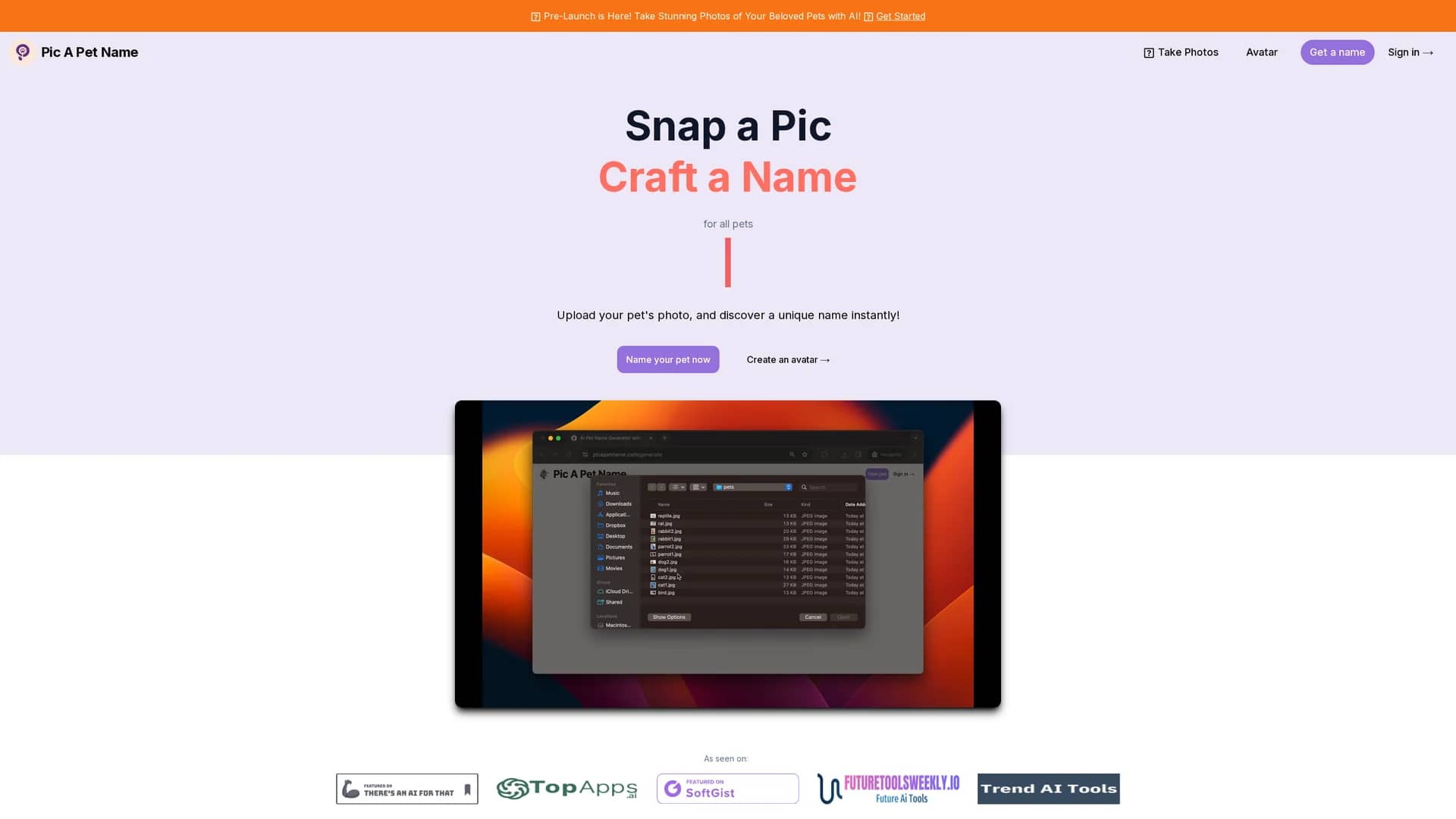 pic-a-pet-name homepage