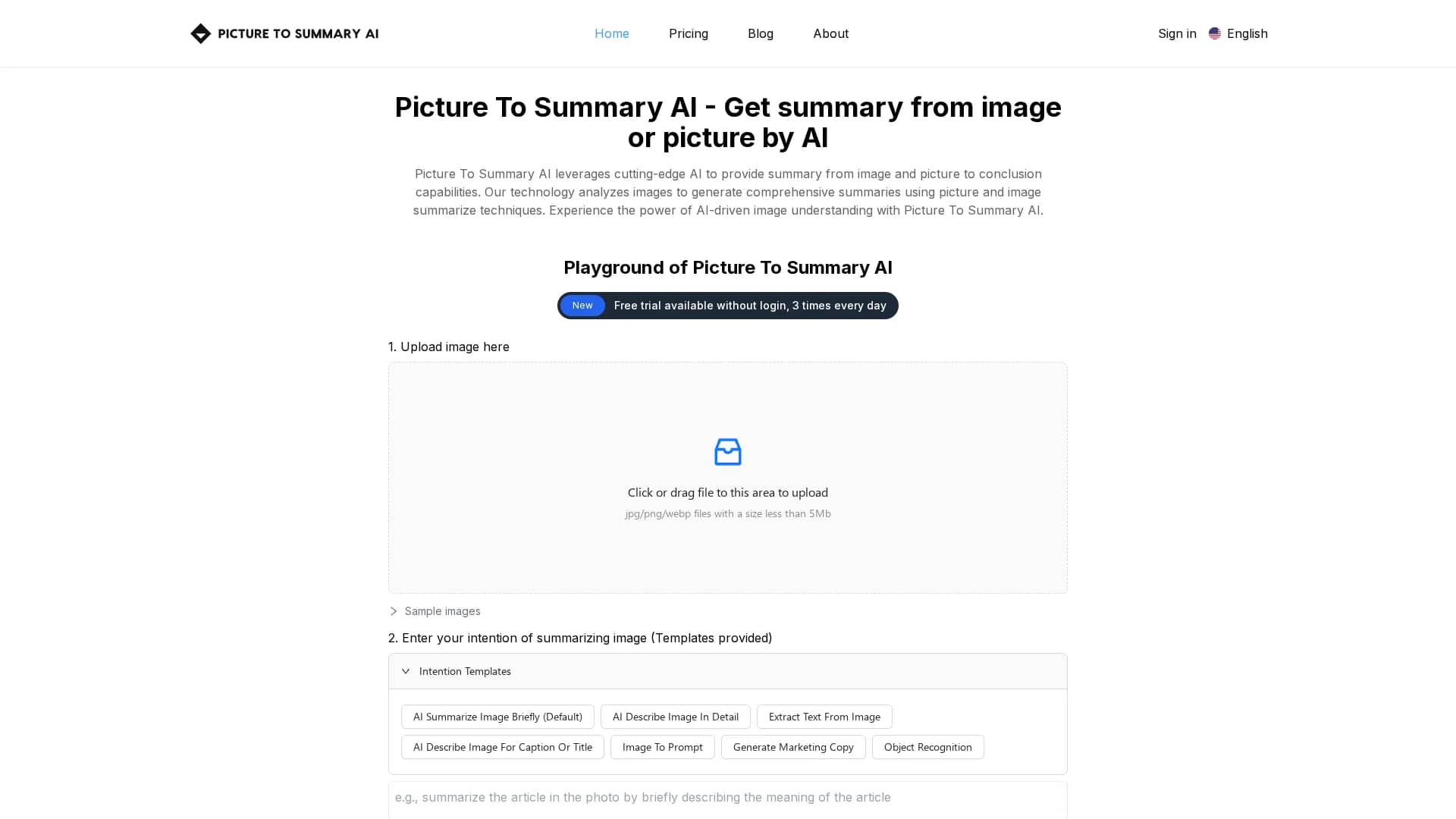 picture-to-summary-ai homepage