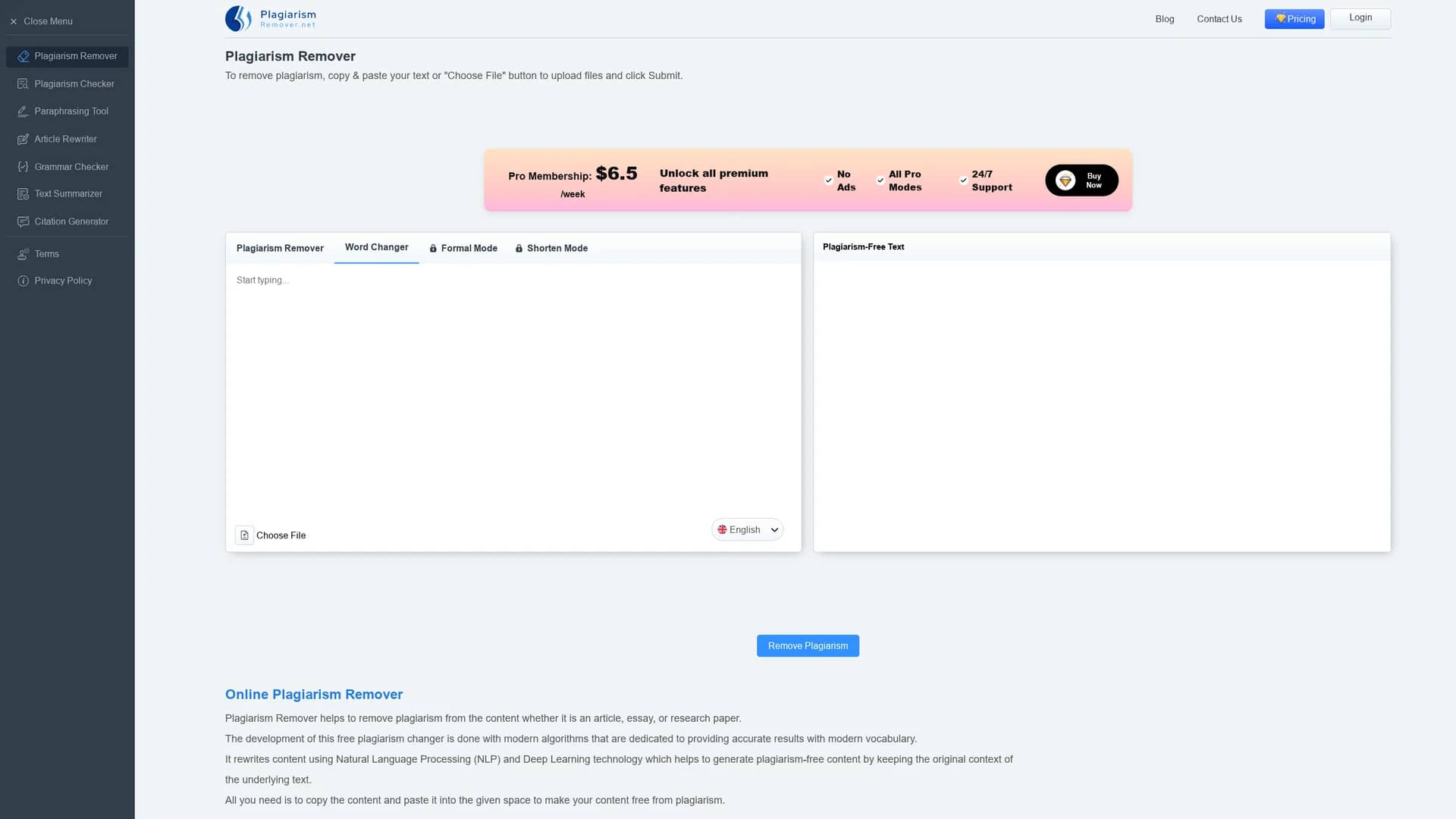 plagiarism-remover homepage