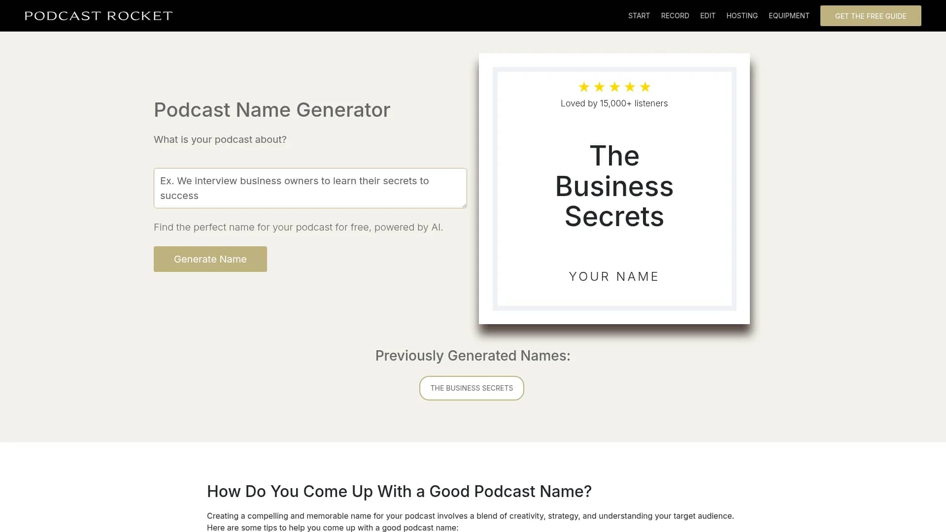 podcast-name-generator homepage