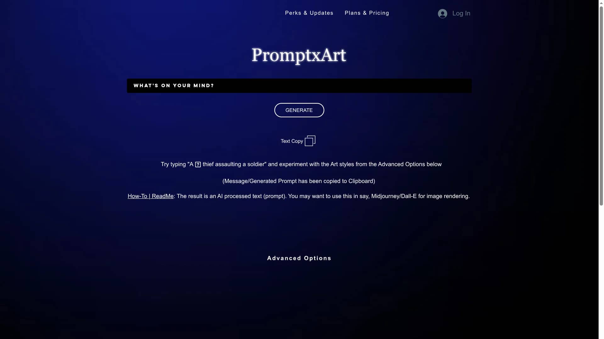 promptxart homepage