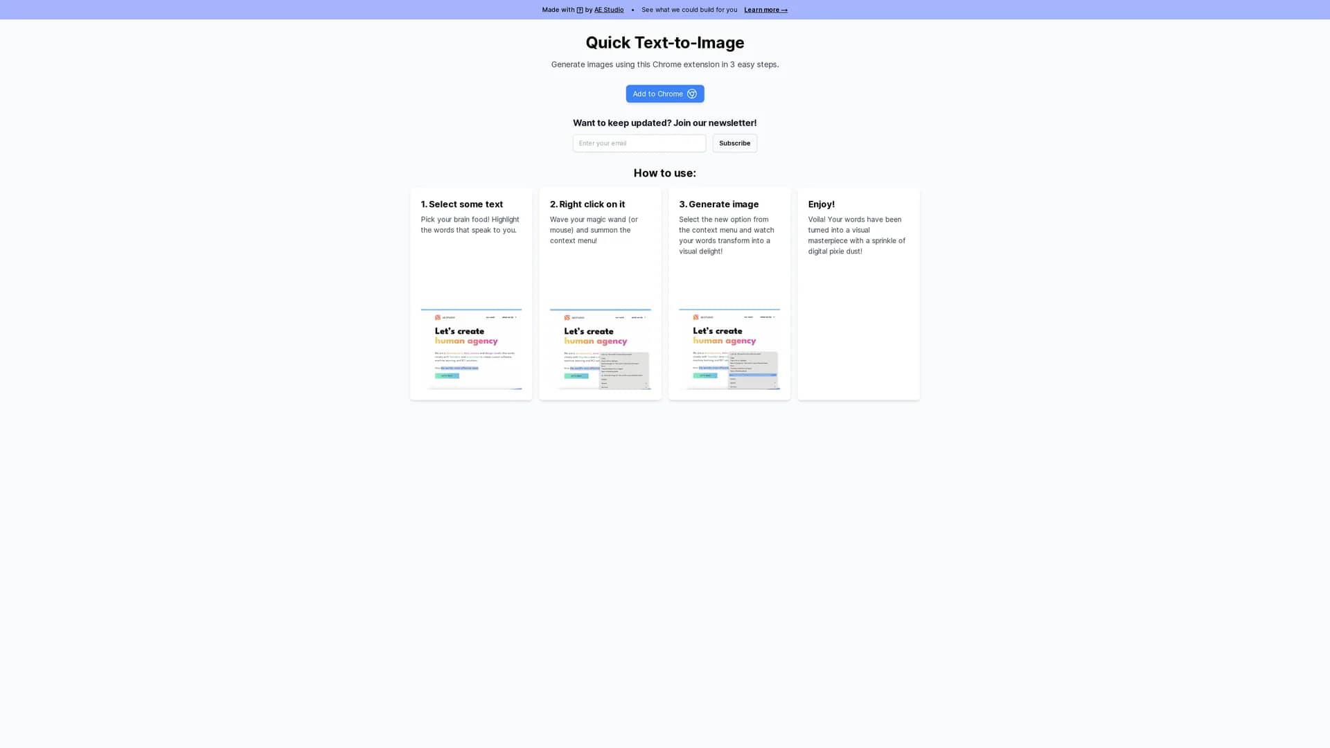 quick-text-to-image homepage