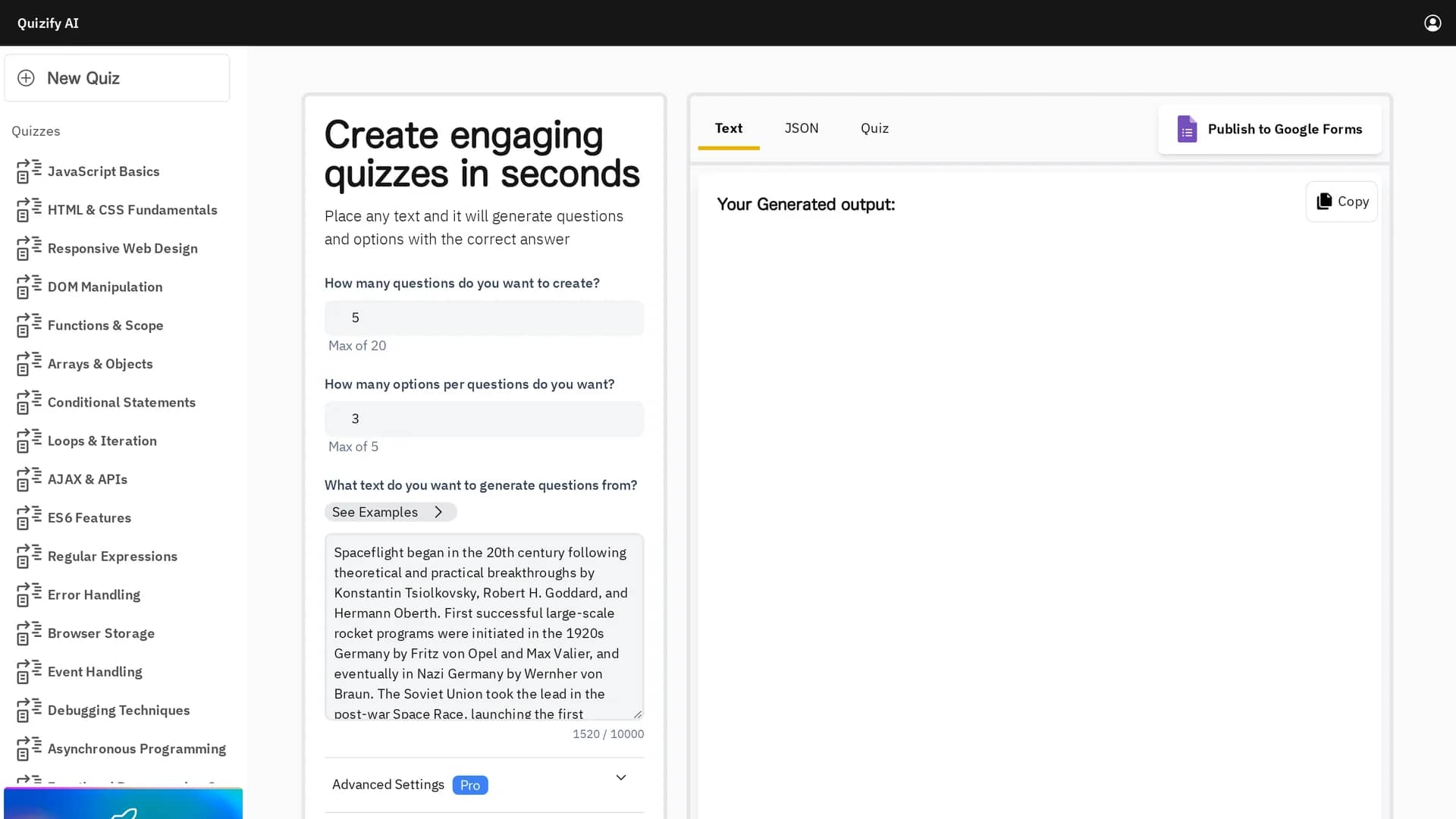 quizify homepage
