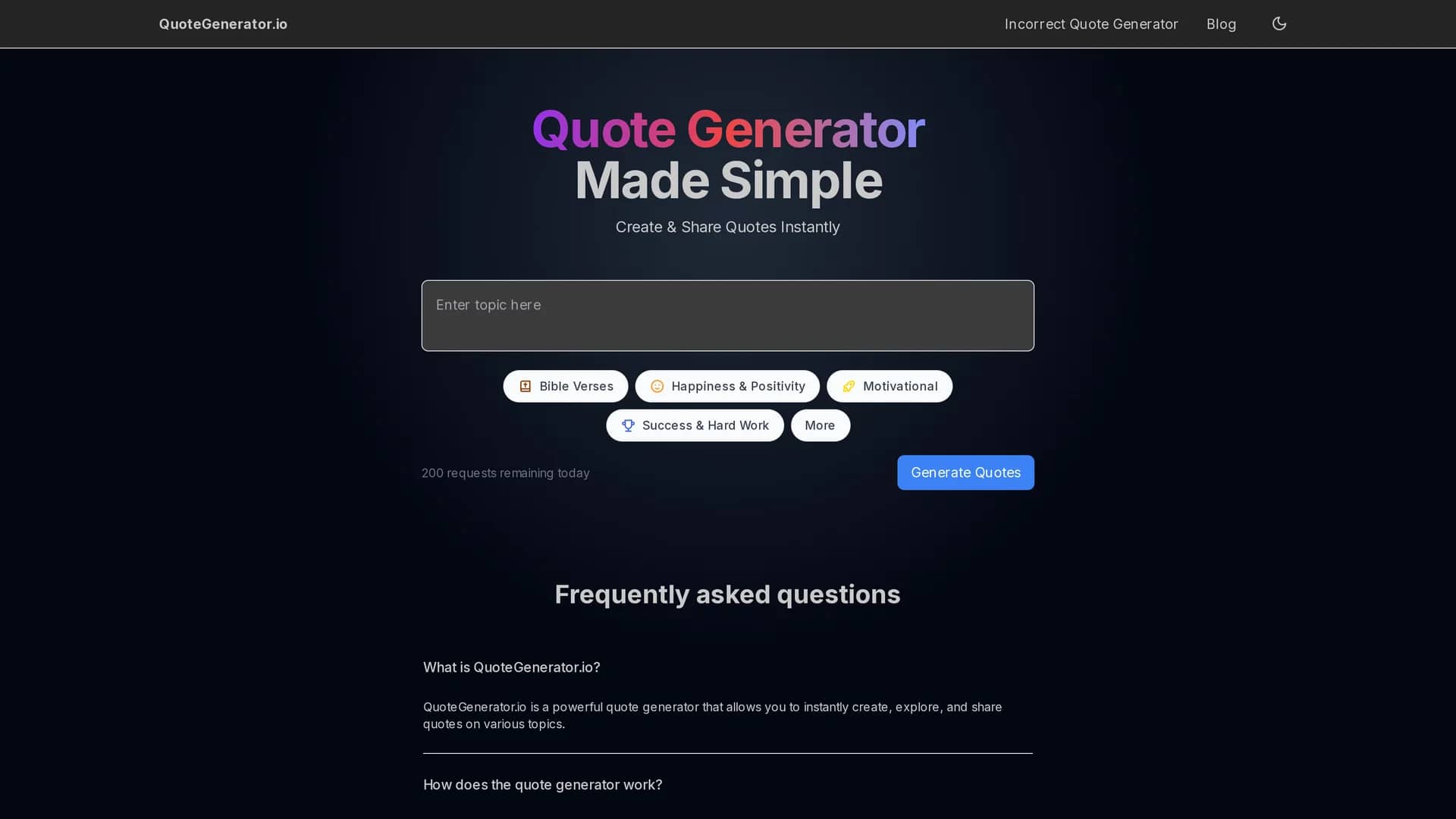 quotegenerator homepage