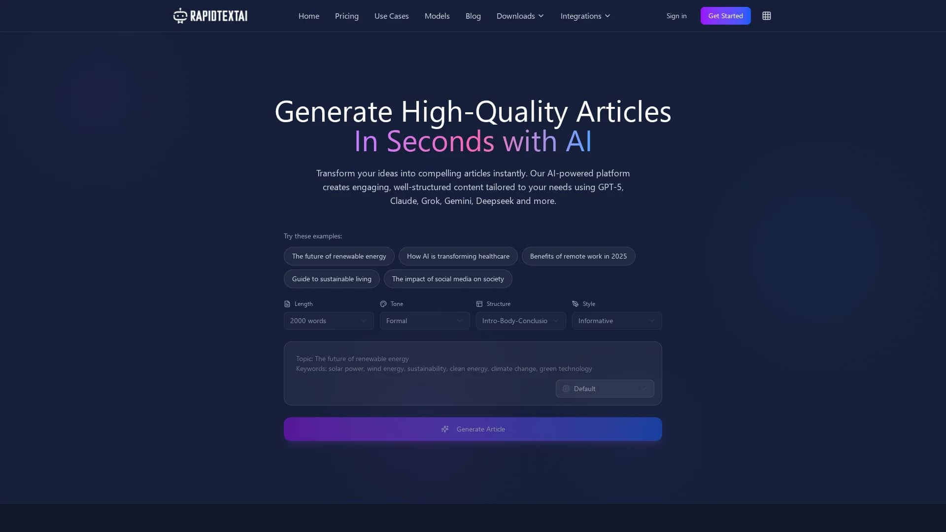 rapidtextai homepage