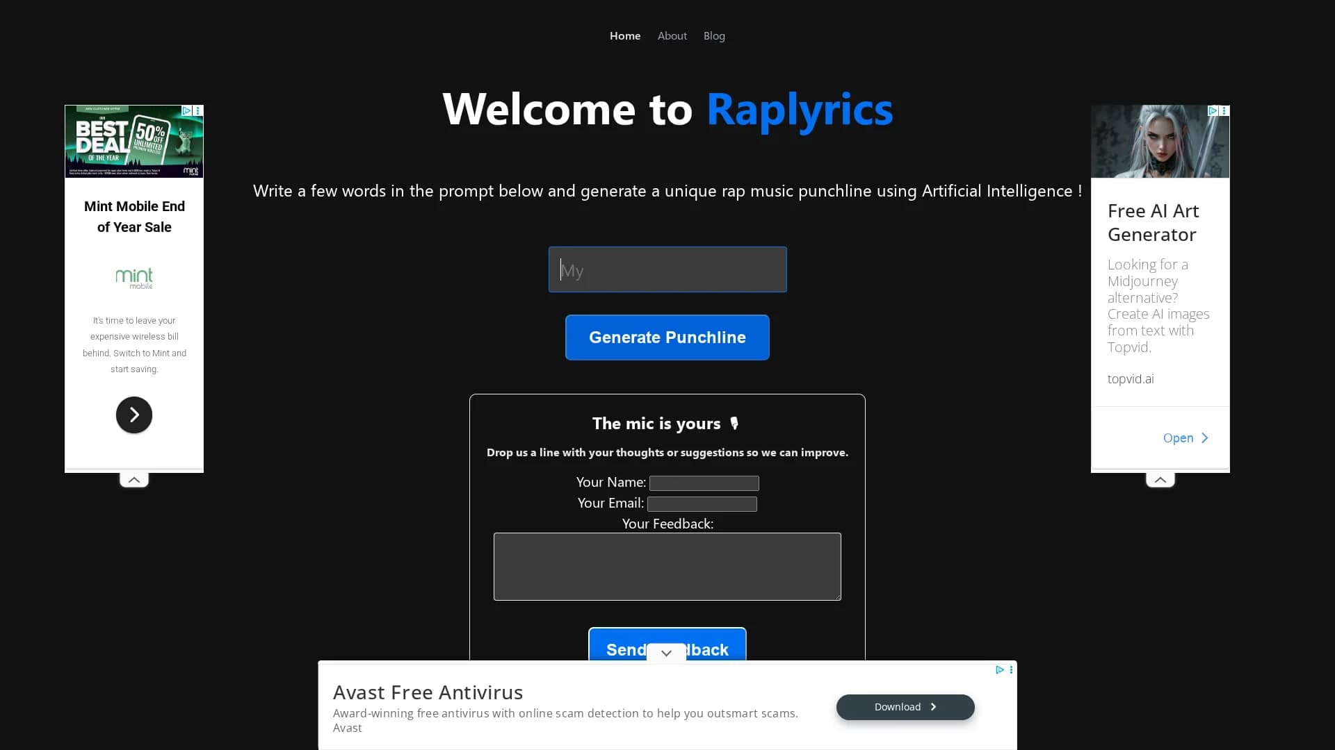 raplyrics homepage