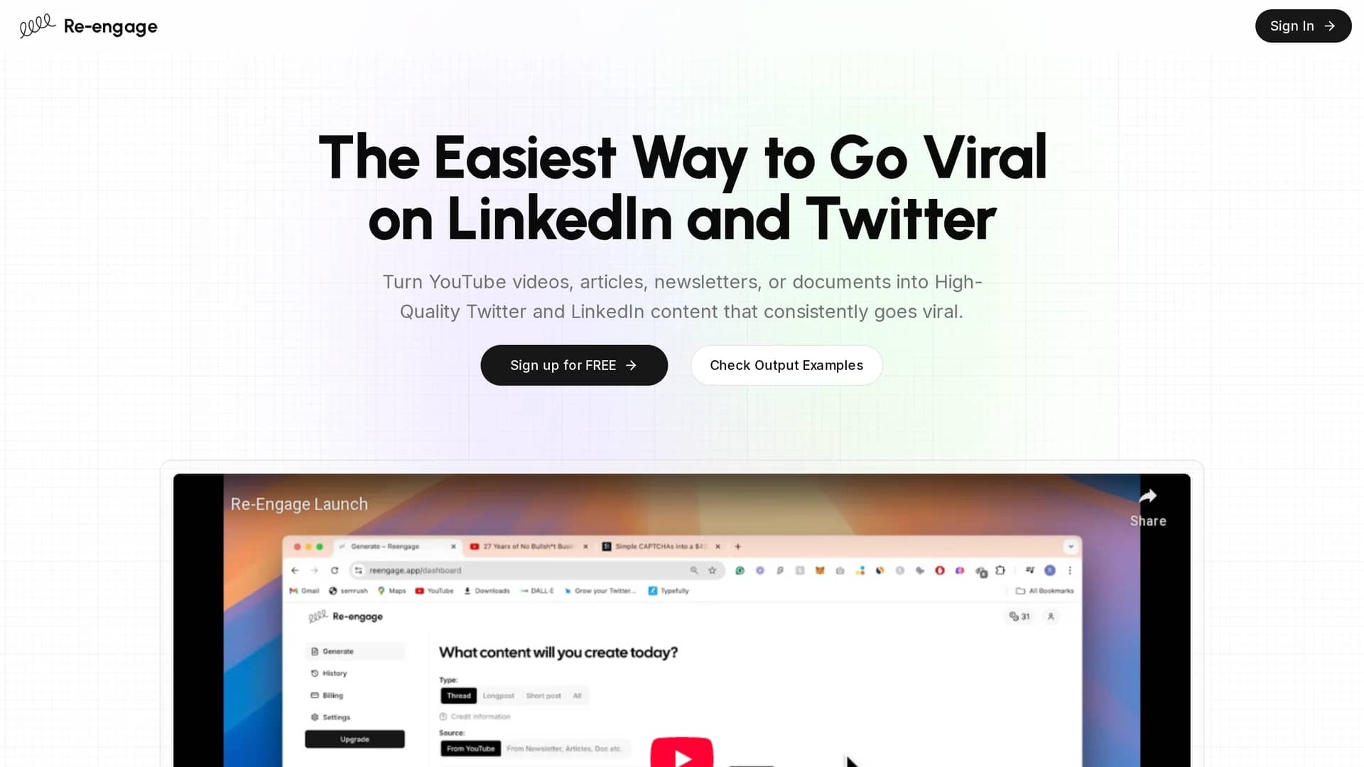 re-engage homepage