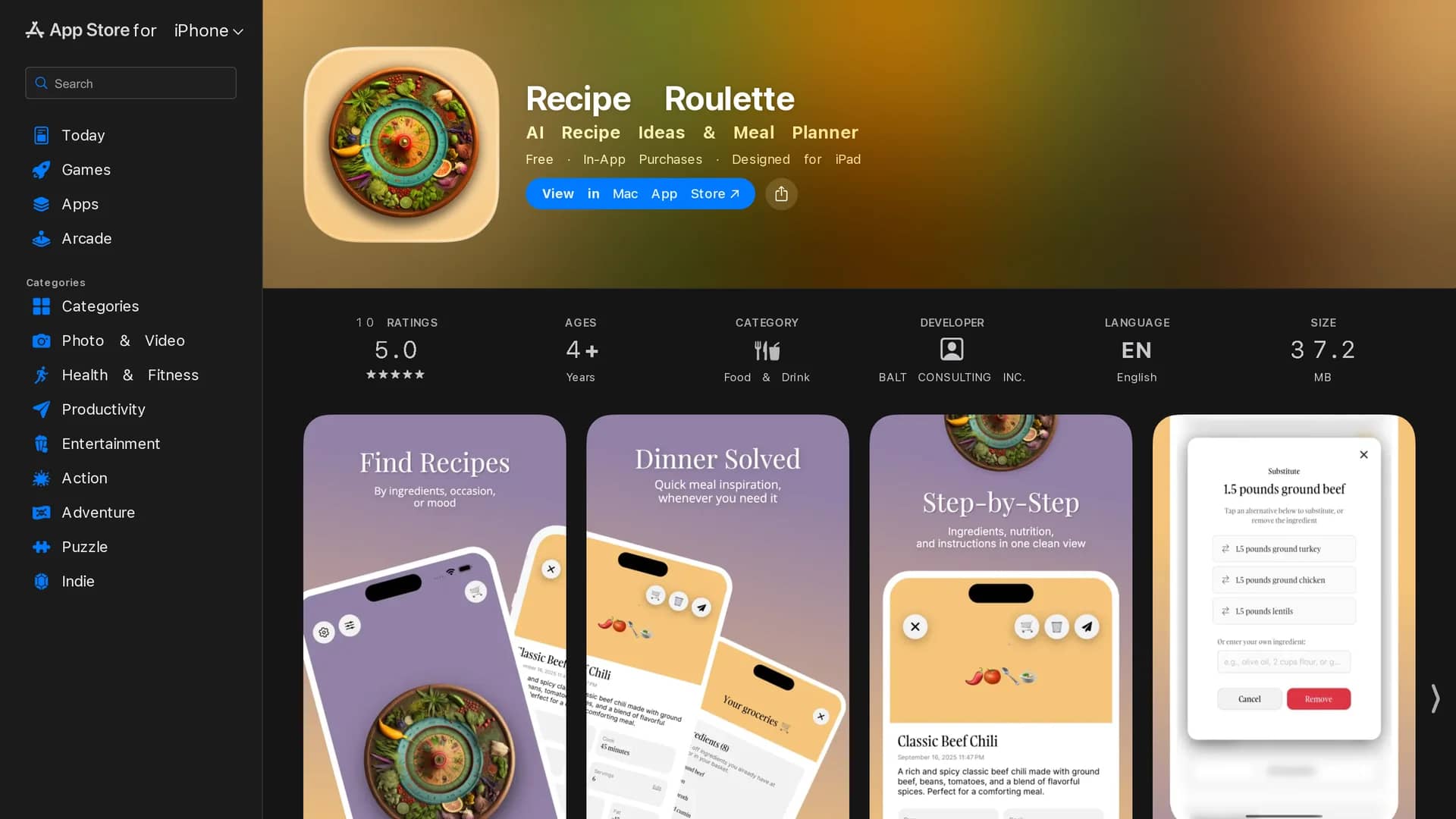 recipe-roulette homepage