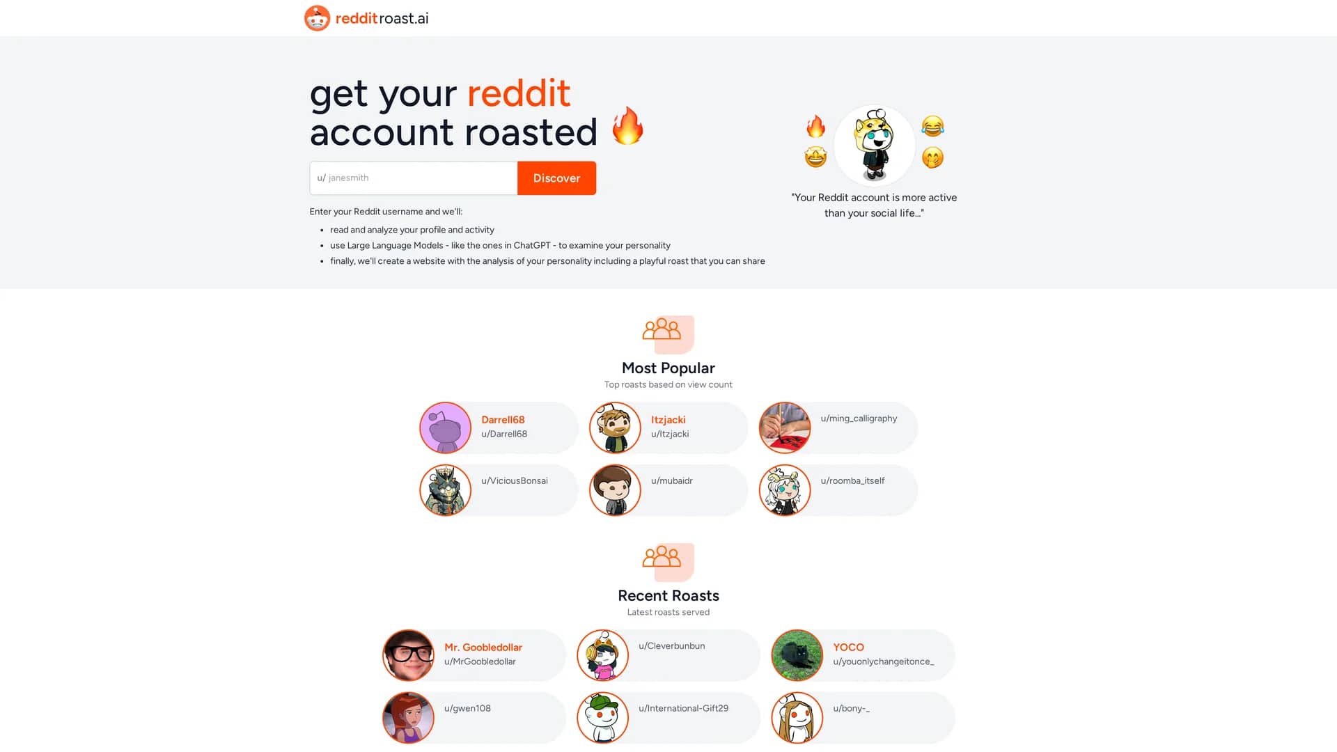 reddit-roast homepage