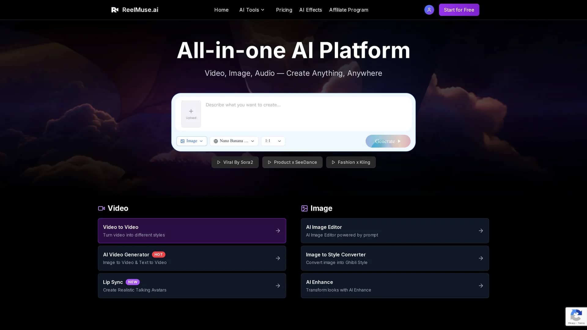 reelmuse-ai homepage