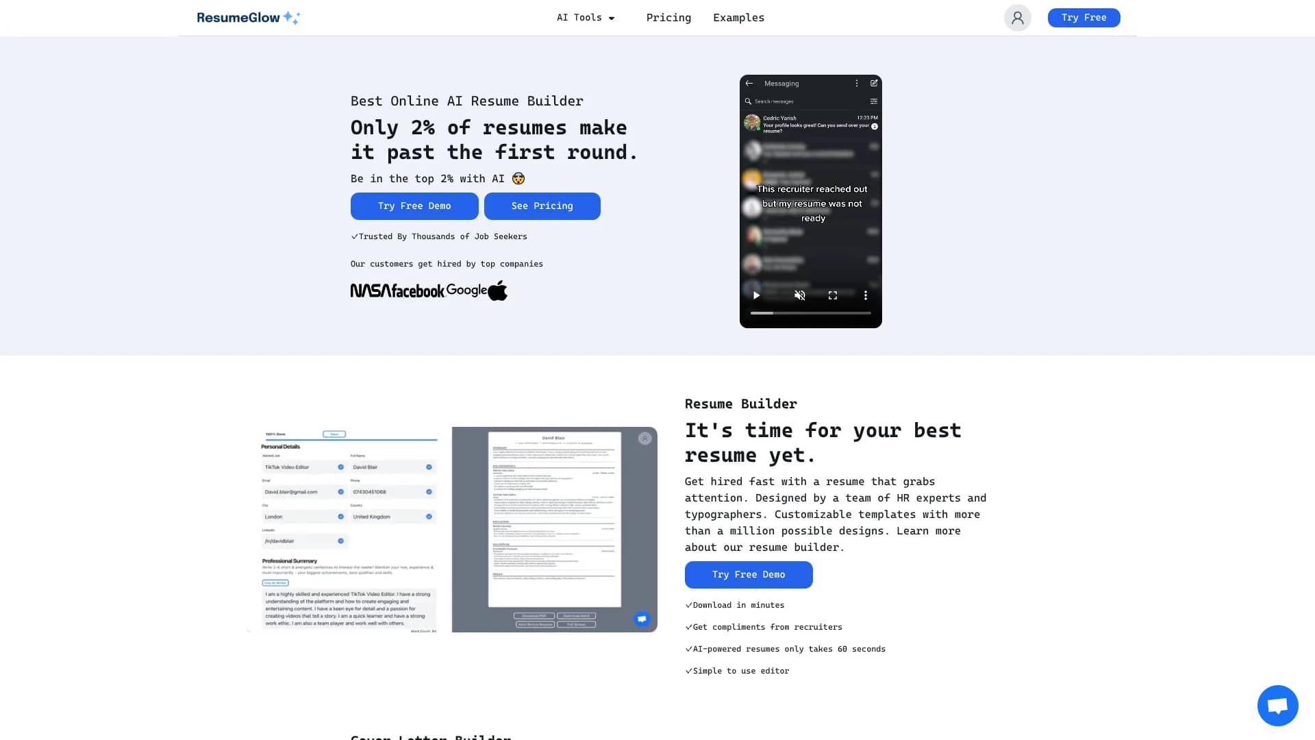 resumeglow homepage