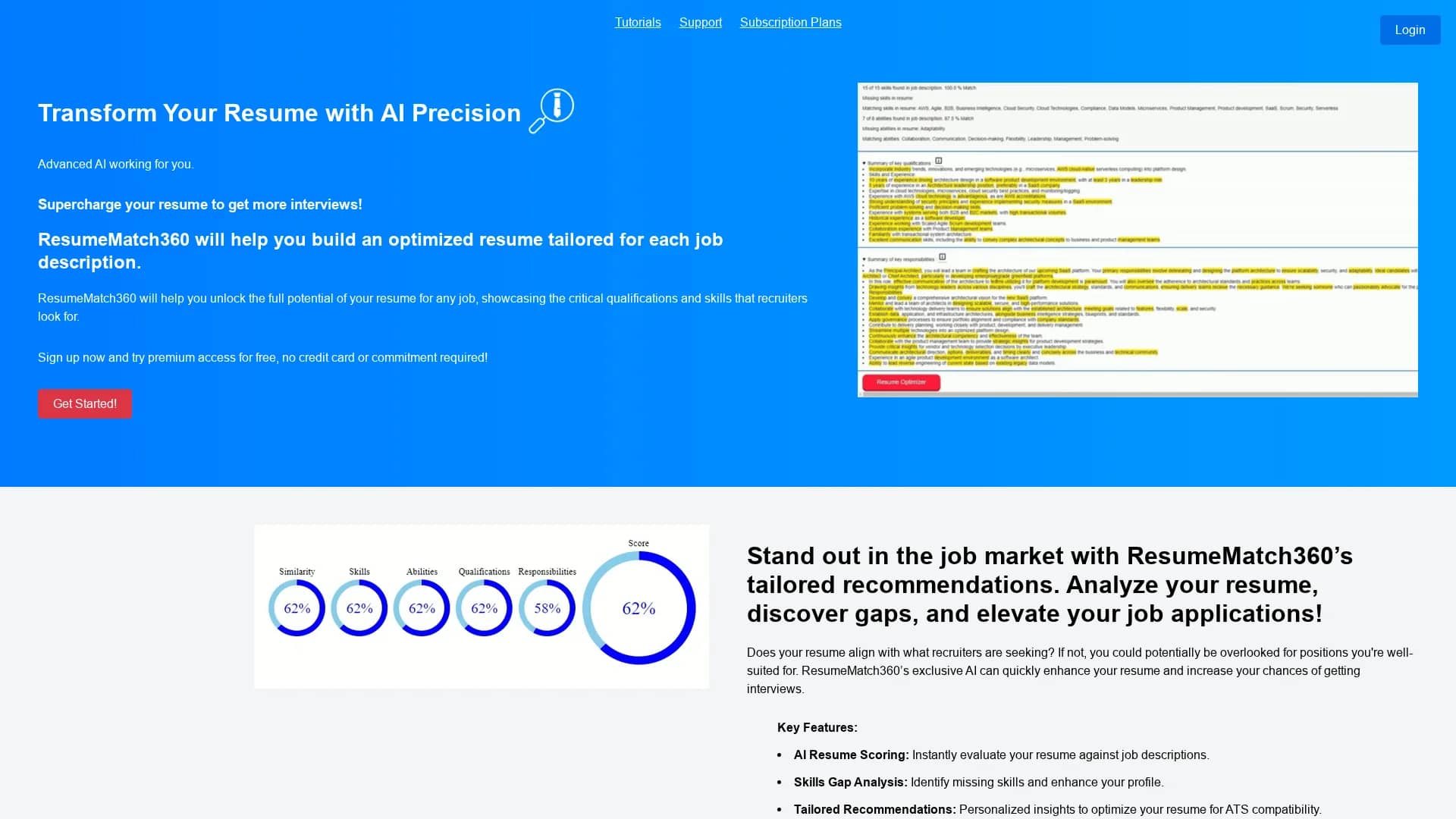 resumematch360 homepage