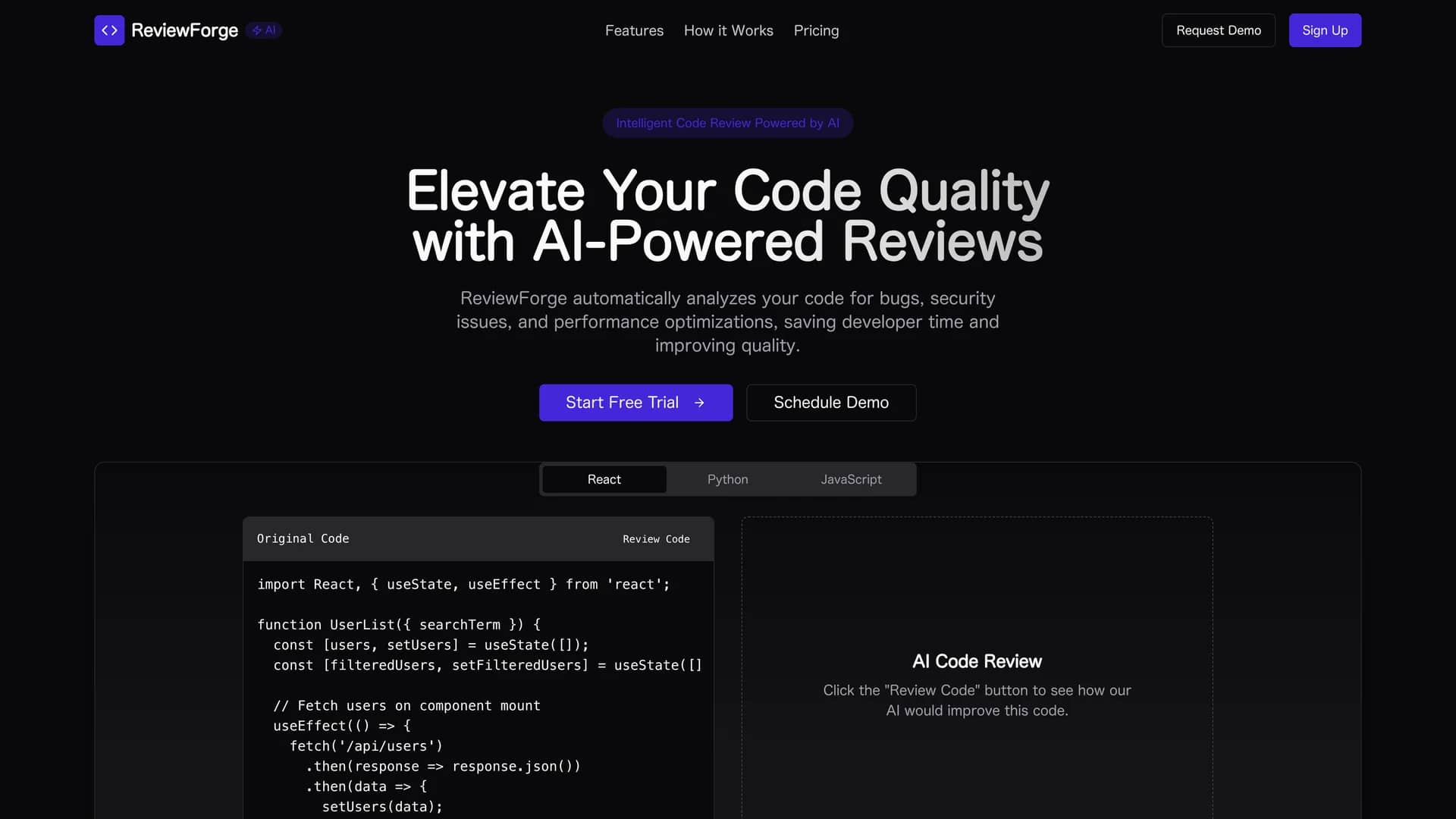 reviewforge homepage