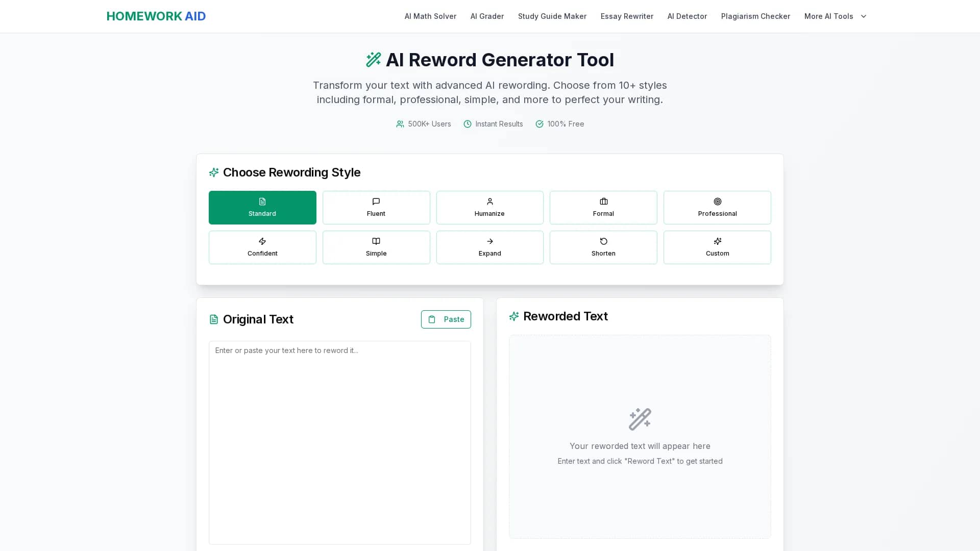 reword-generator-ai homepage