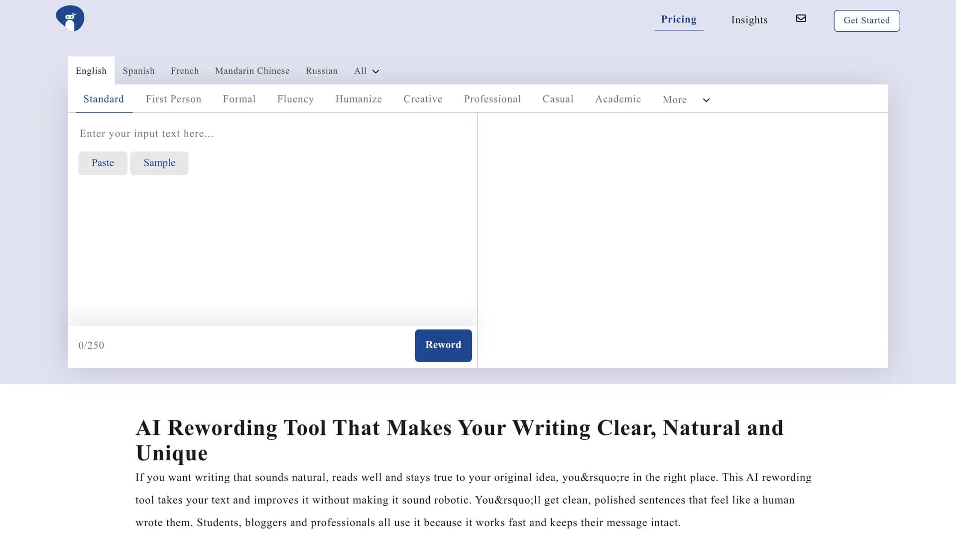 rewording-tool homepage