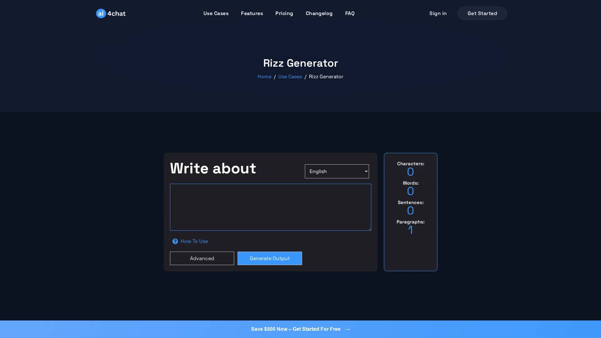 rizz-generator homepage