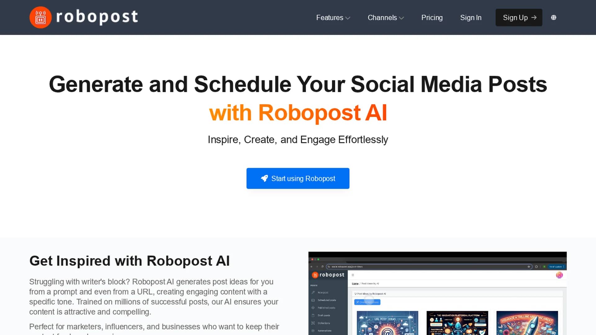 robopost-ai homepage