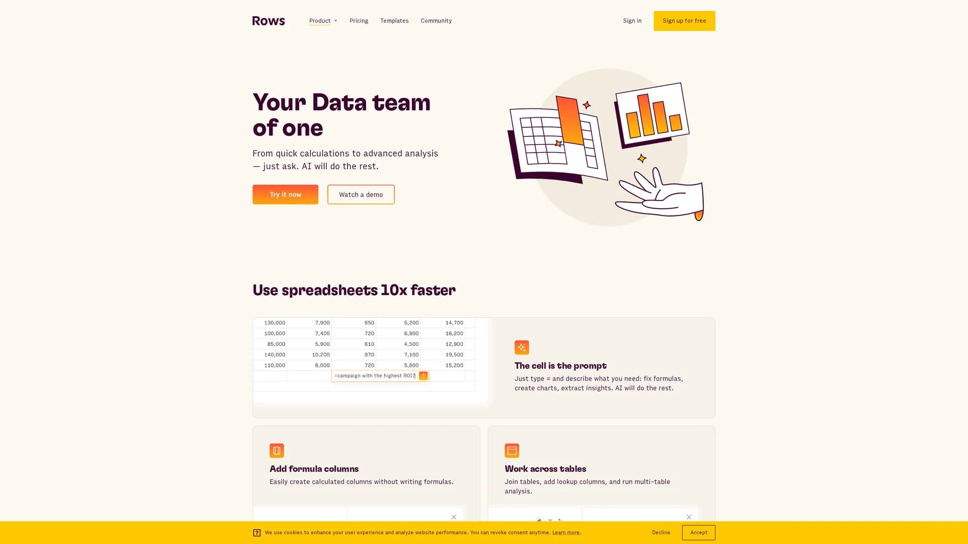 rows-ai homepage
