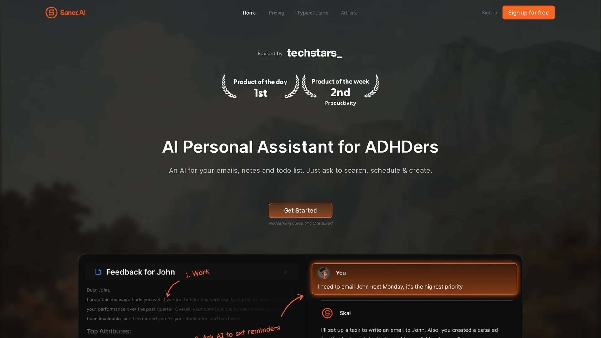saner-ai homepage
