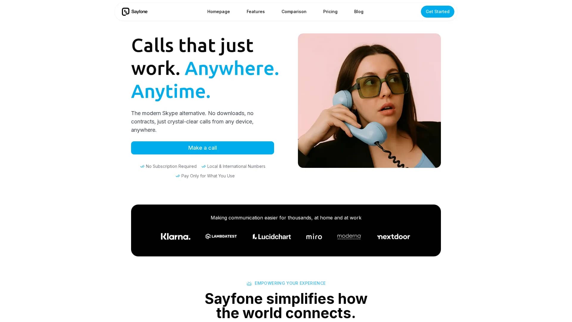 sayfone homepage