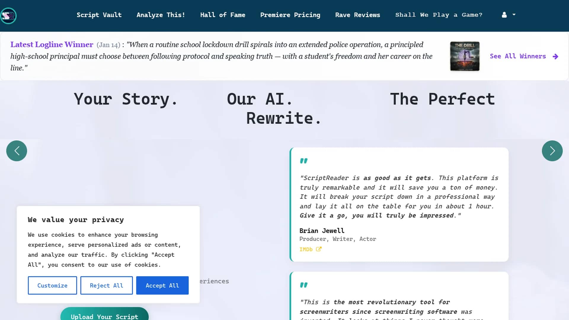script-reader-ai homepage