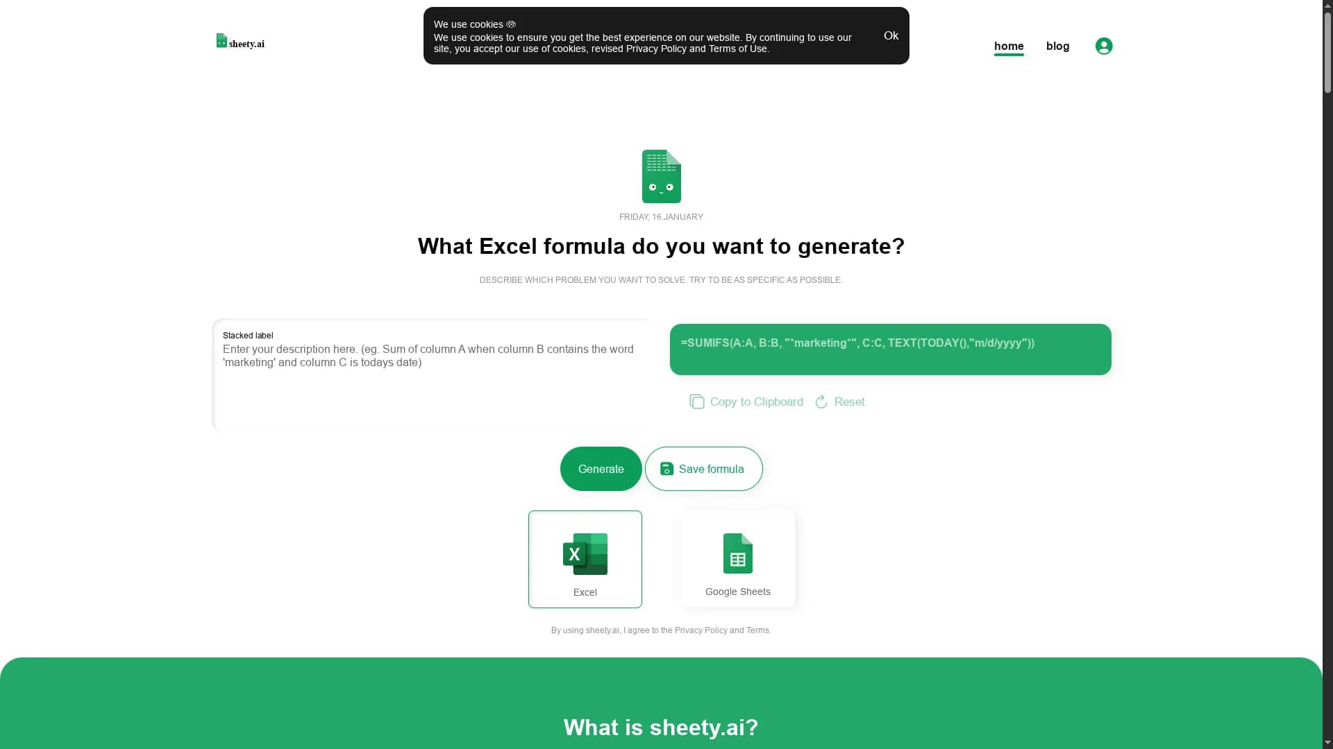 sheety homepage