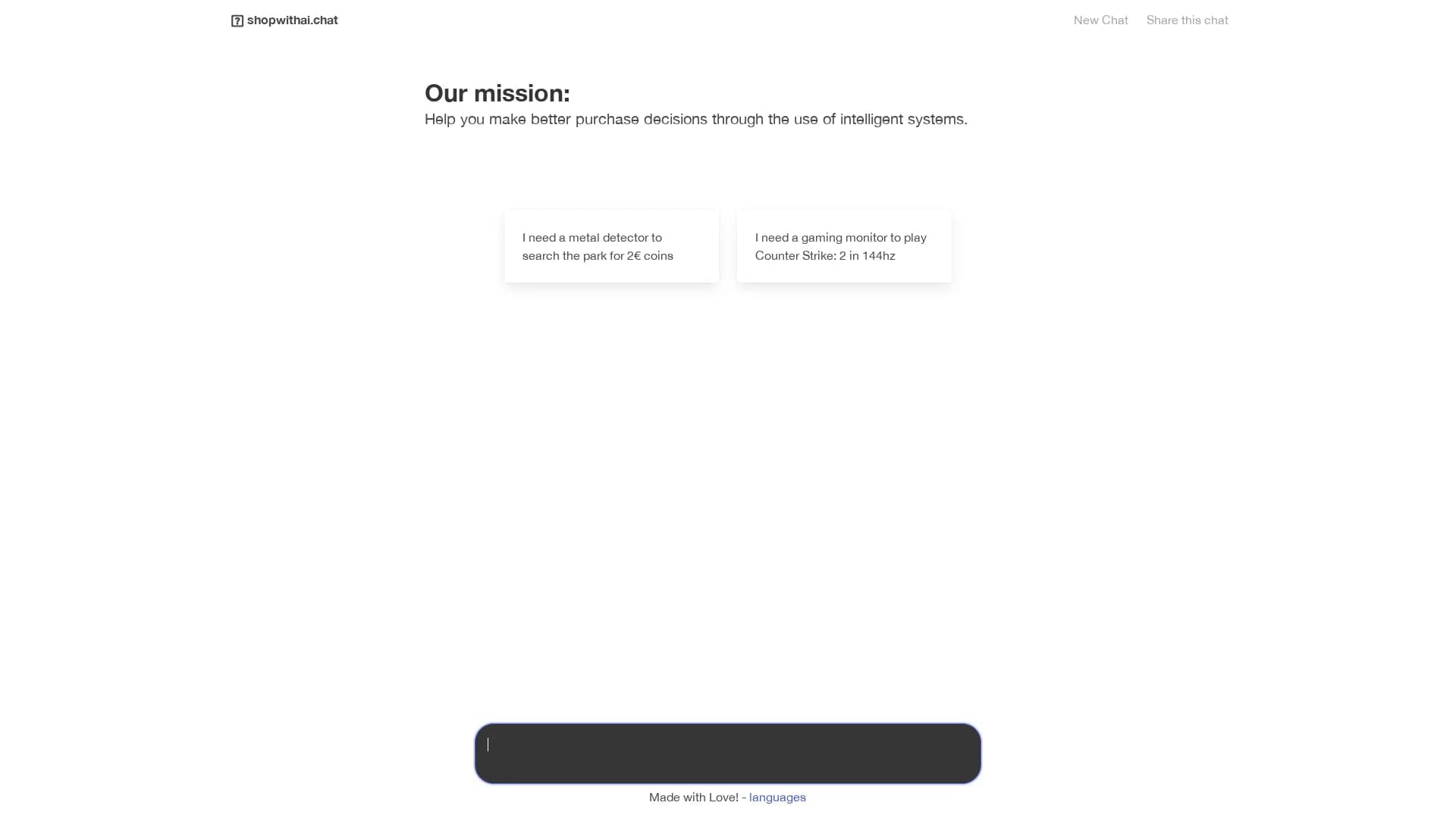 shopwithai-chat homepage