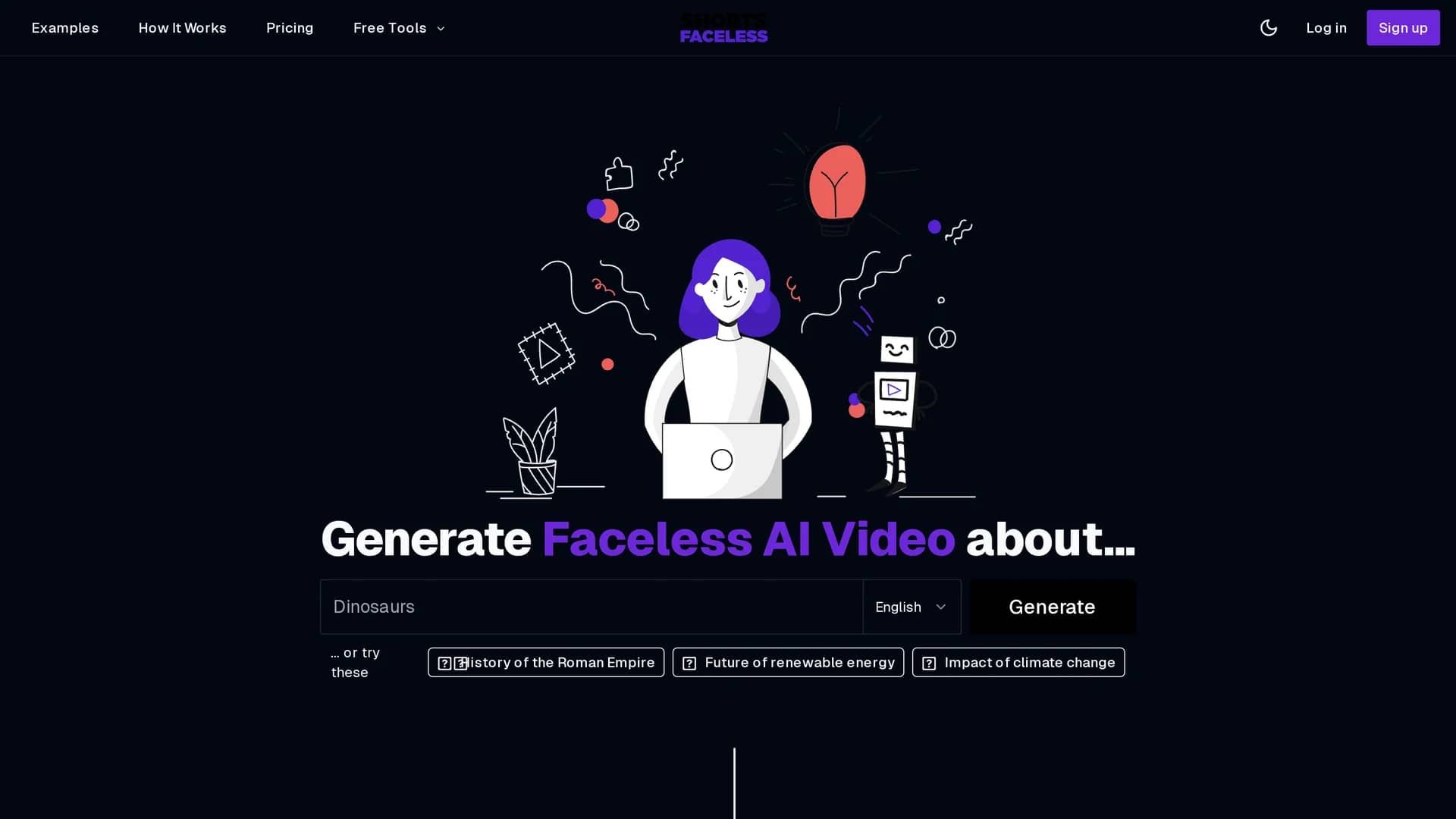 shorts-faceless homepage
