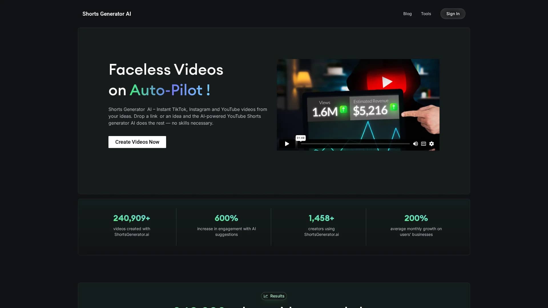 shorts-generator homepage