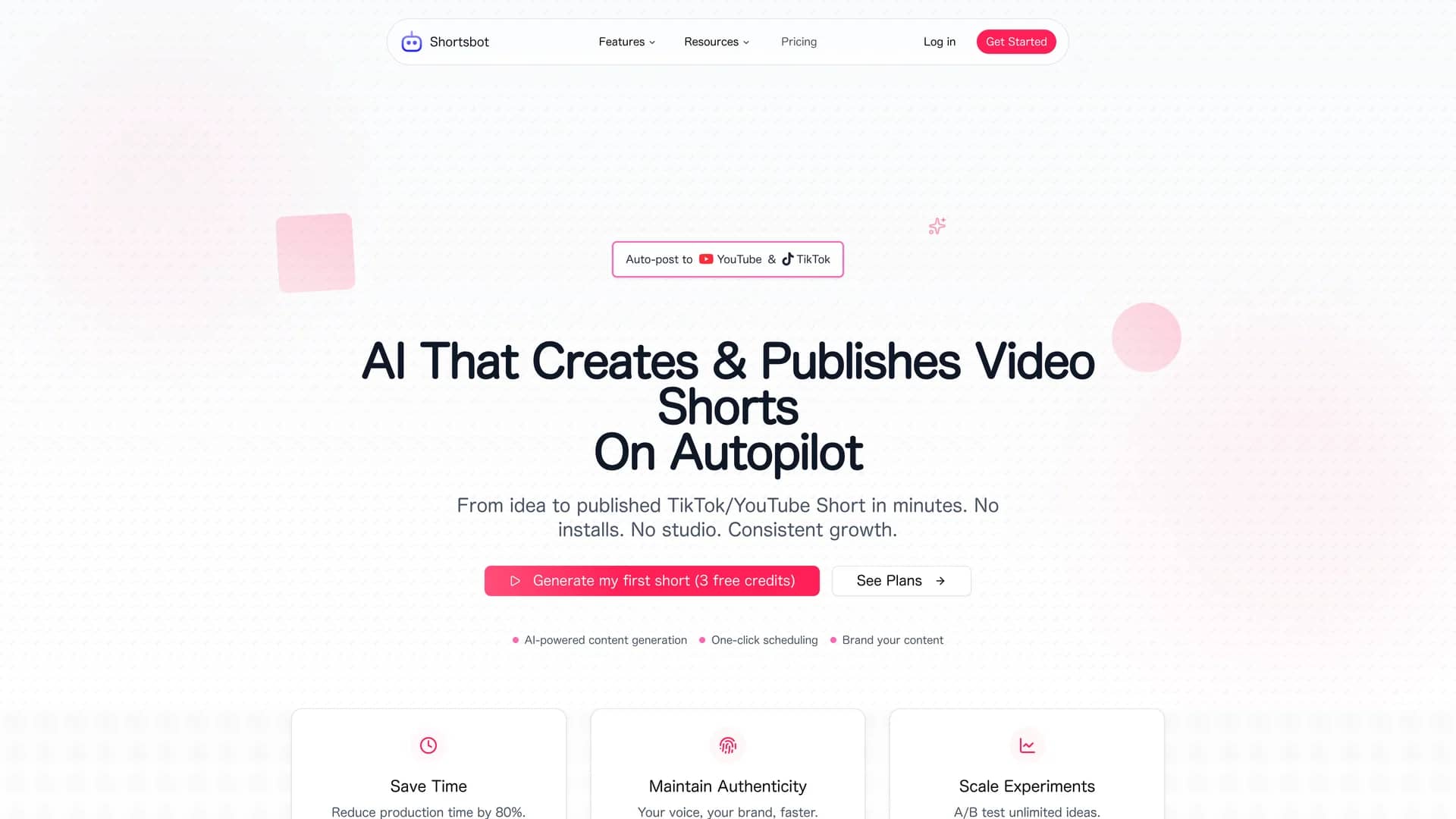 shortsbot-ai homepage