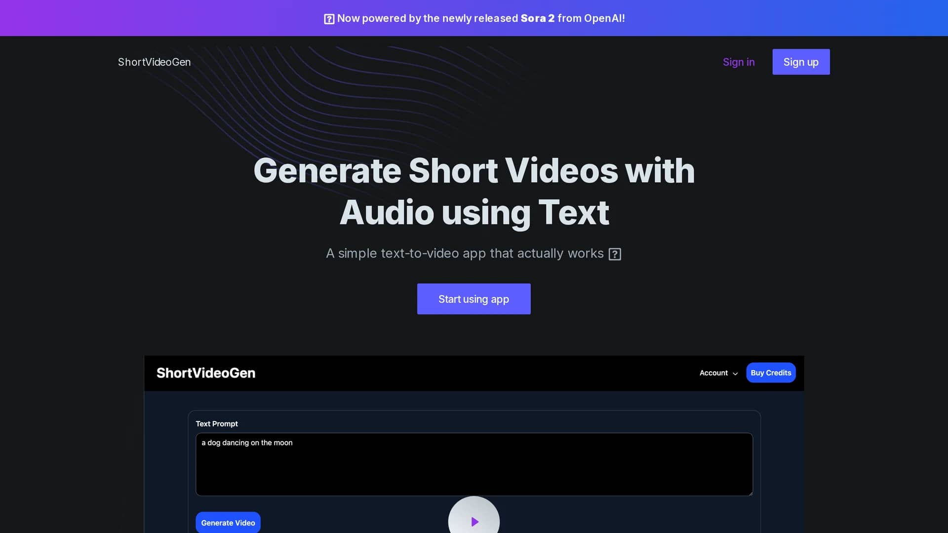 shortvideogen homepage